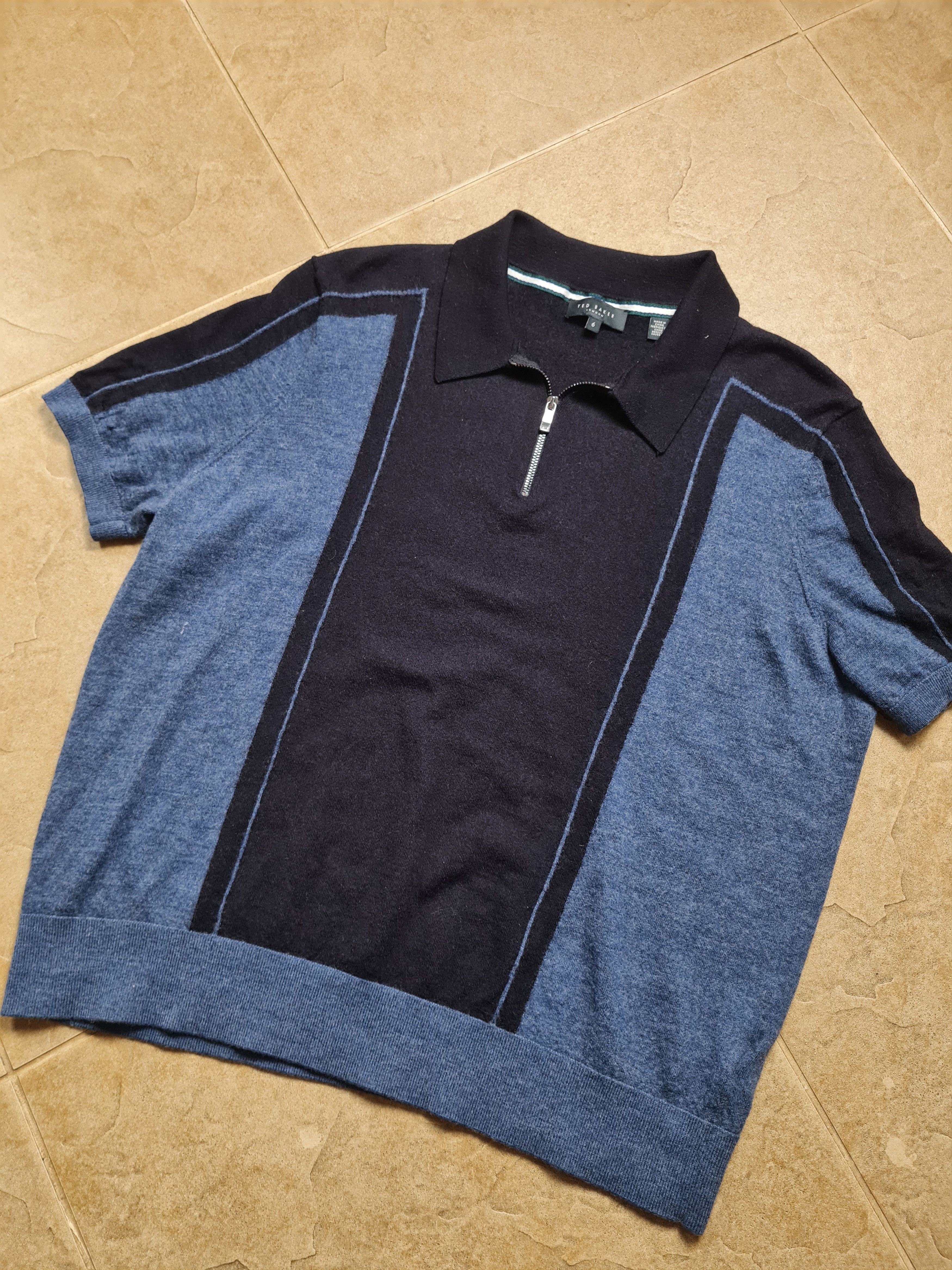 Ted Baker Shirt Ted Baker Zip Neck Merino Polo T-Shirt - Navy Size 6 Size US L / EU 52-54 / 3 - 10 Thumbnail