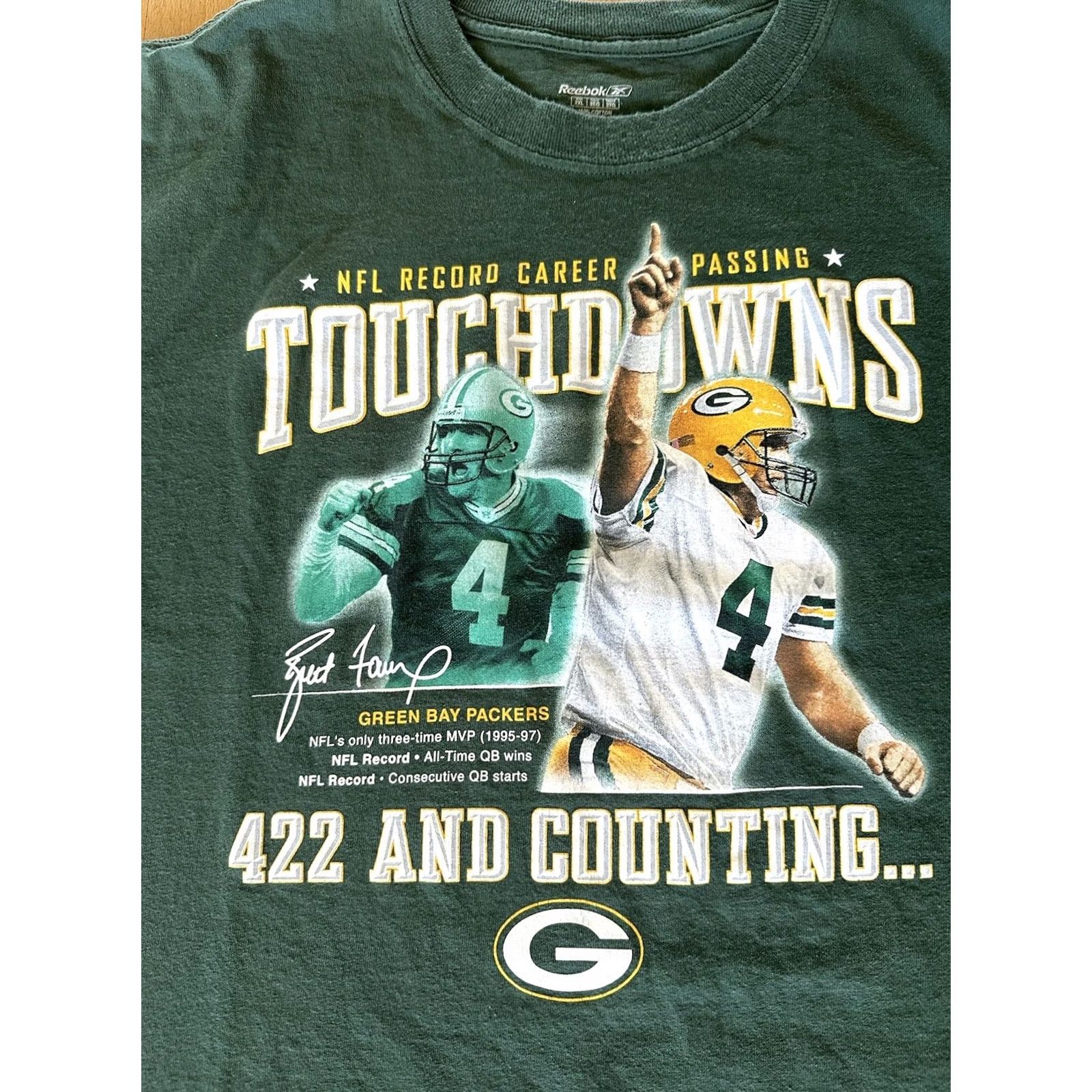 Reebok Vintage Reebok Green Bay Packers Brett Favre All Time Touchdown Leader Tee Y2K 2XL Green Mens Size US XXL / EU 58 / 5 - 2 Thumbnail