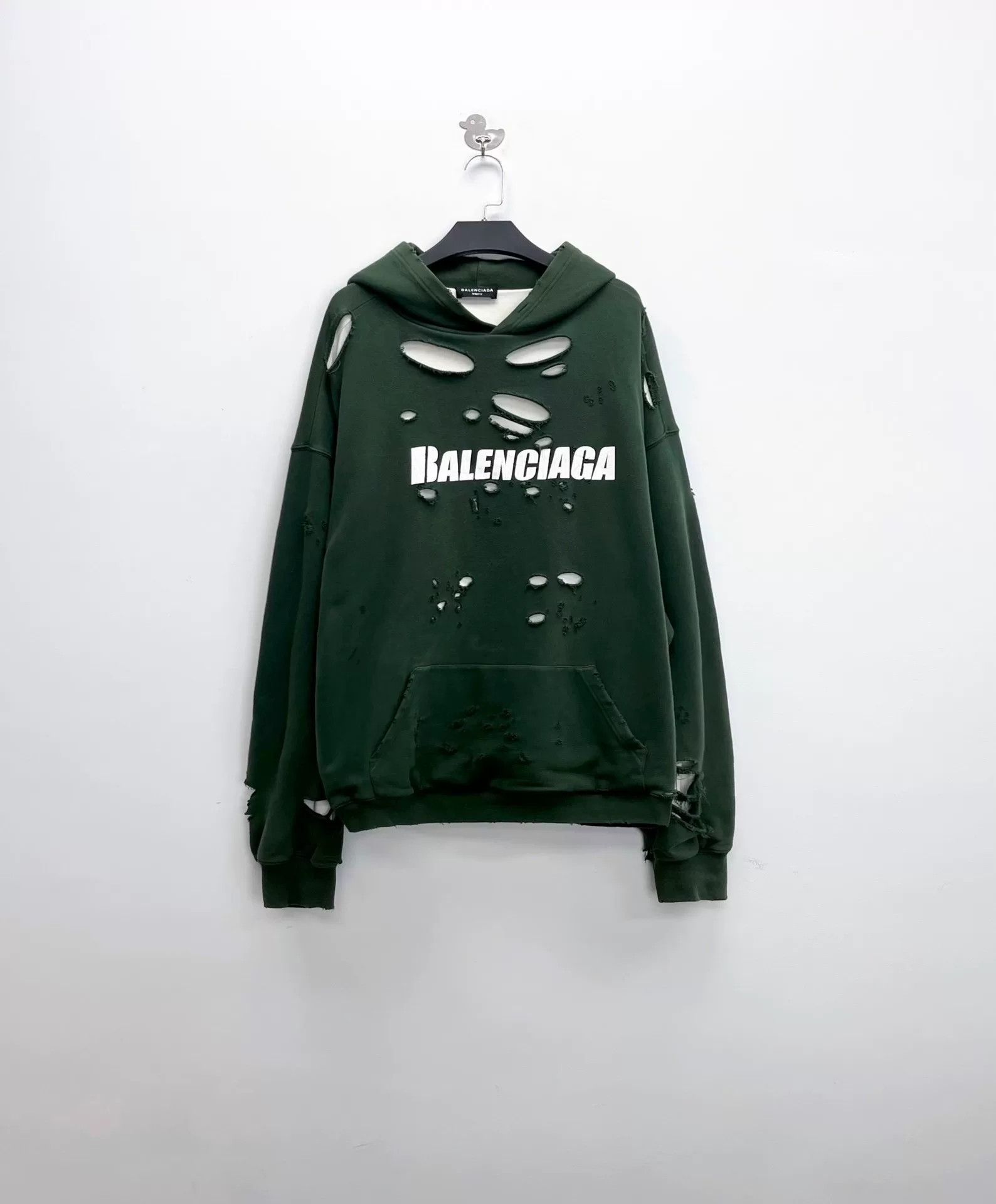 Balenciaga Balenciaga White Green Distressed Logo Hoodie Size US M / EU 48-50 / 2 - 1 Thumbnail