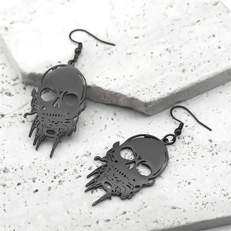 Jewelry Halloween Black Skull Drop Earrings Jewelry Gift Size ONE SIZE - 2 Thumbnail