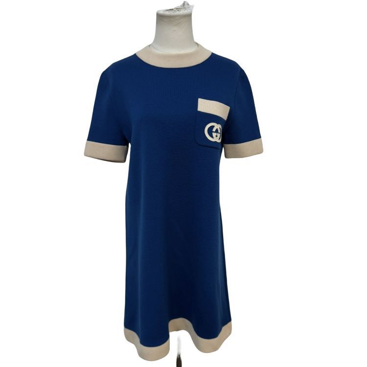 Gucci Gucci Blue Wool Logo Mini Dress Size M Size M / US 6-8 / IT 42-44 - 1 Thumbnail