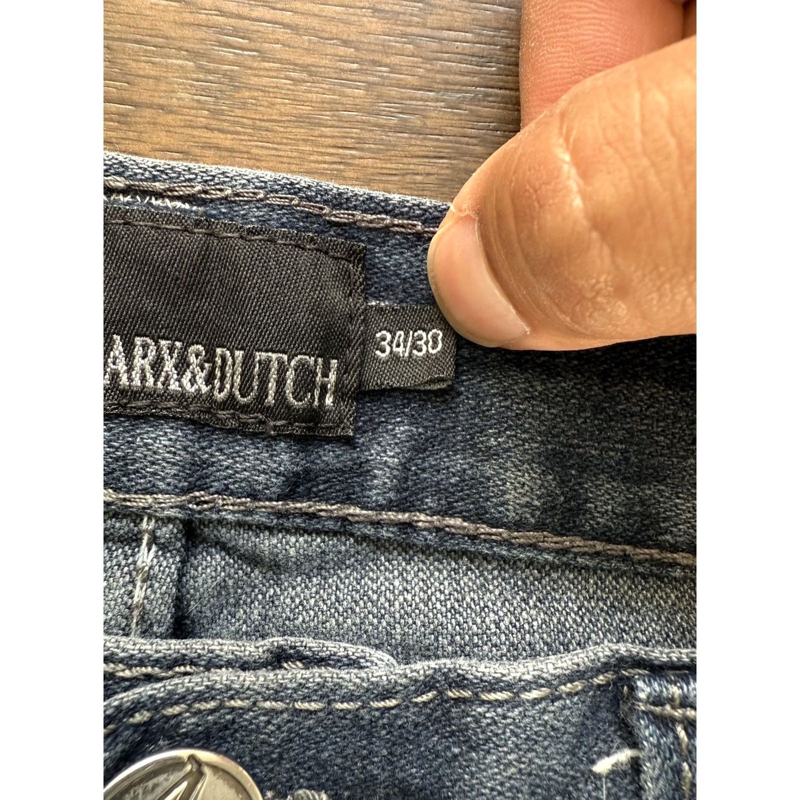Denime Mark & Dutch Mens Blue Straight Leg Jeans 34x30 Denim Distressed Back Pocket Size US 34 / EU 50 - 3 Thumbnail