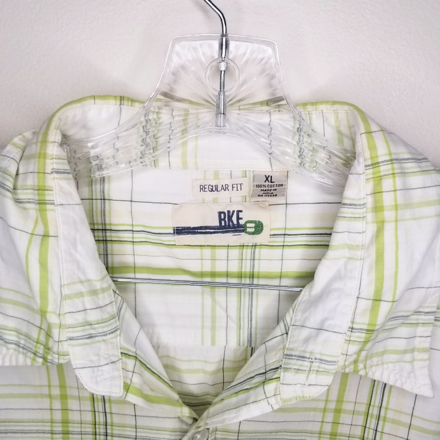 Vintage Buckle BKE Shirt Adult XL Green Plaid Short Sleeve Button-Up Mens Size US 36 / EU 52 - 3 Thumbnail