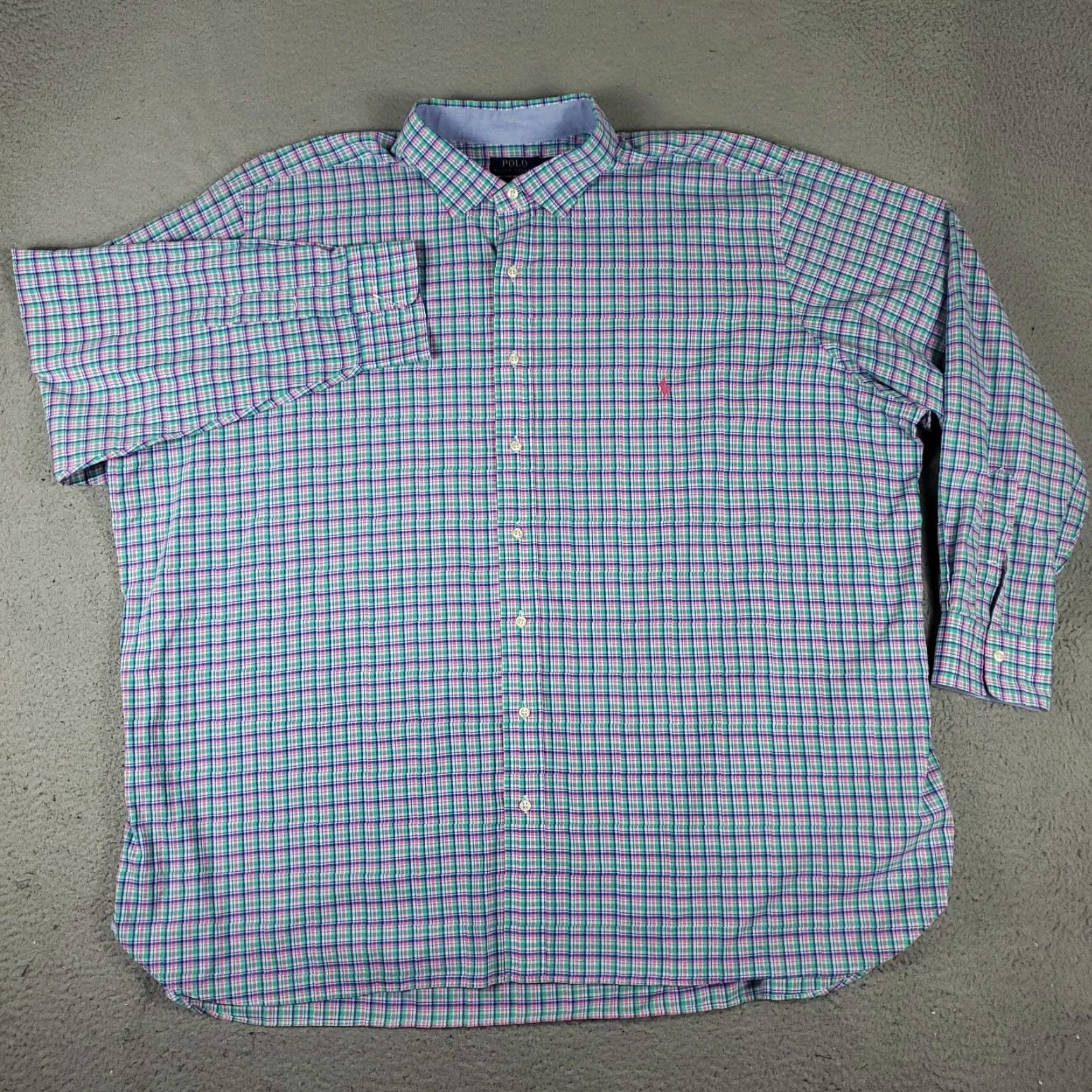 Ralph Lauren Ralph Lauren Shirt Mens 3XB Blue Pink Plaid Stretch Pony Button Up Long Sleeve Button-Up Size US XXL / EU 58 / 5 - 3 Thumbnail
