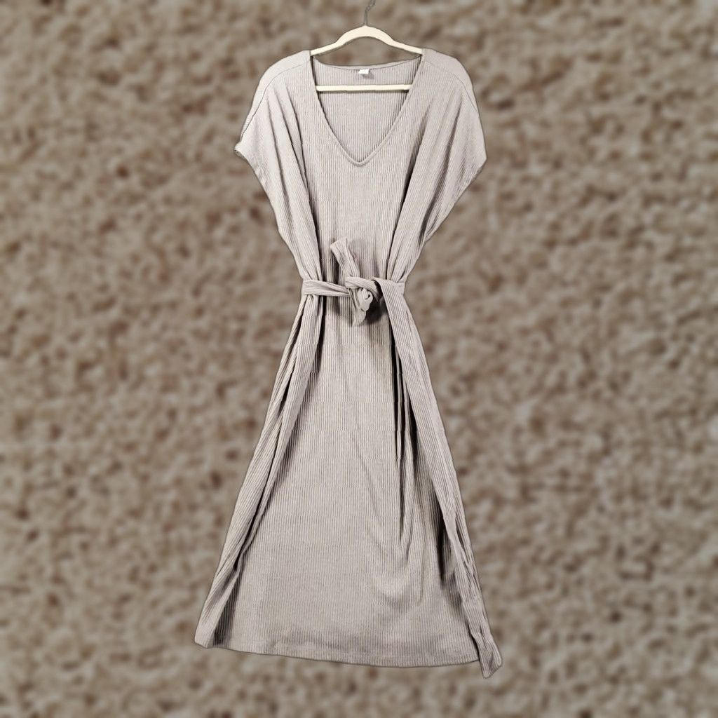 Old Navy Old Navy Belted Knit Midi Dress Womens Plus Size 2XL Gray Ribbed  V-Neck Short Sleeve Shaped Shift | Grailed