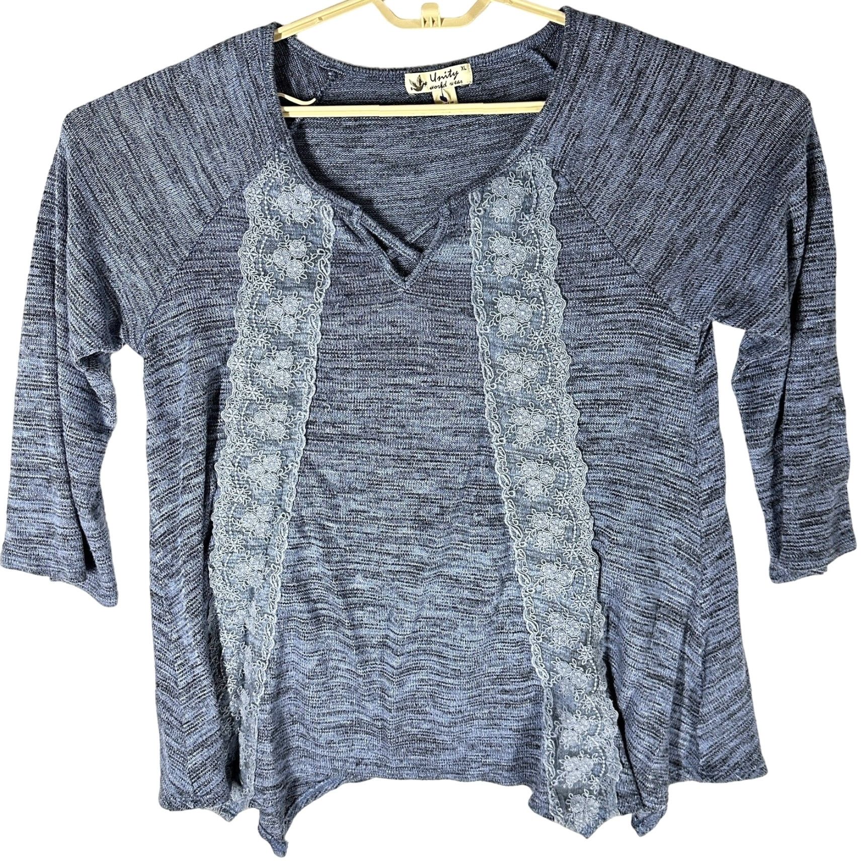Vintage Unity Blue Bohemian Tunic Sweater XL Long Sleeve V-Neck Women Size XL / US 12-14 / IT 48-50 - 2 Thumbnail