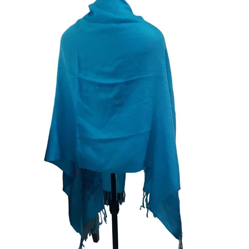 Designer CT1763 Turquoise 100% Cashmere Floral Wrap Size ONE SIZE - 4 Thumbnail