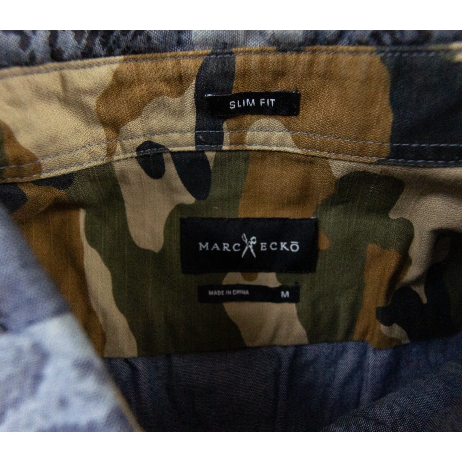Marcs Marc Ecko Mens Medium Blue Slim Fit Button-Up Long Sleeve Shirt Camo Pocket Size US M / EU 48-50 / 2 - 6 Thumbnail