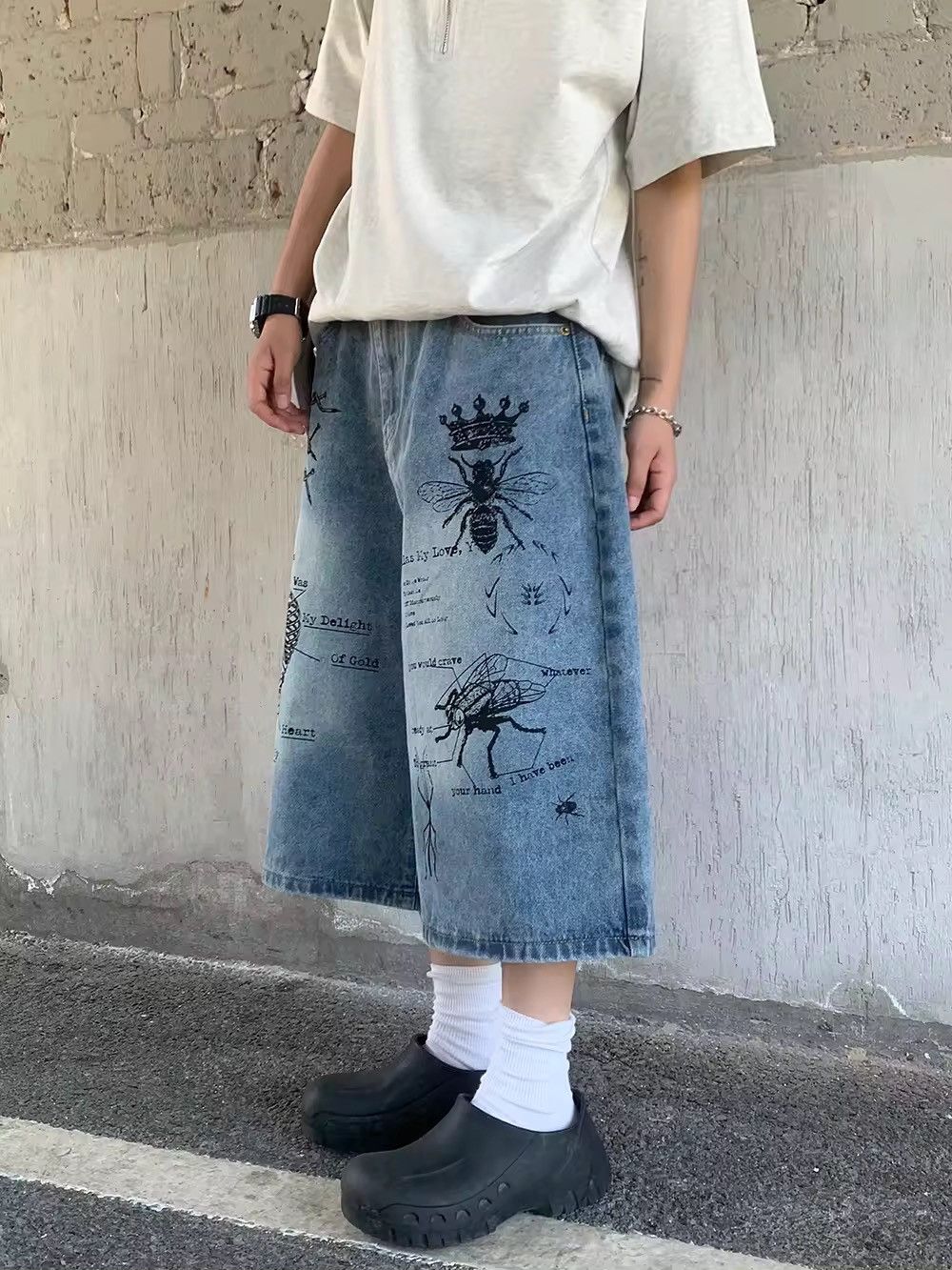 Japanese Brand × Vintage Retro graffiti insect pattern baggy denim shorts Size US 32 / EU 48 - 3 Thumbnail
