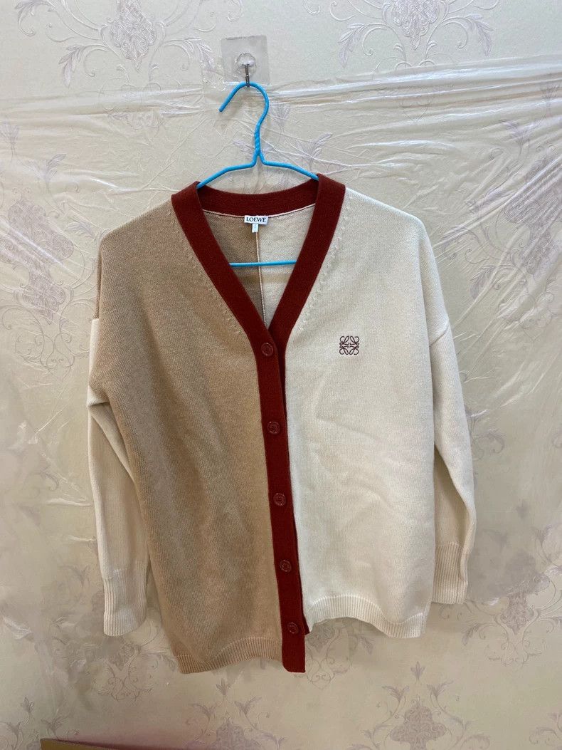 LOEWE Anagram Asymmetric Wool Knit Open Weave in beige