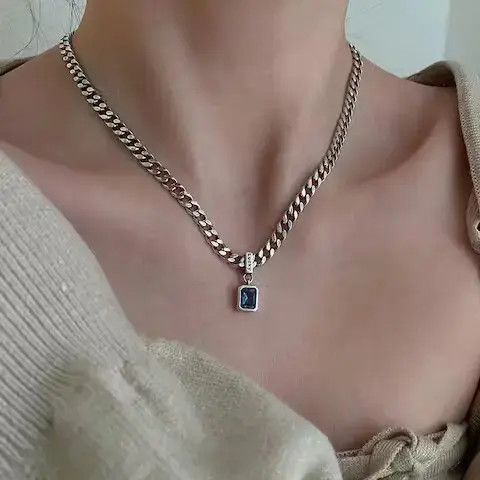 Other Square Blue Zirconia Pendant Necklace Size ONE SIZE - 4 Thumbnail