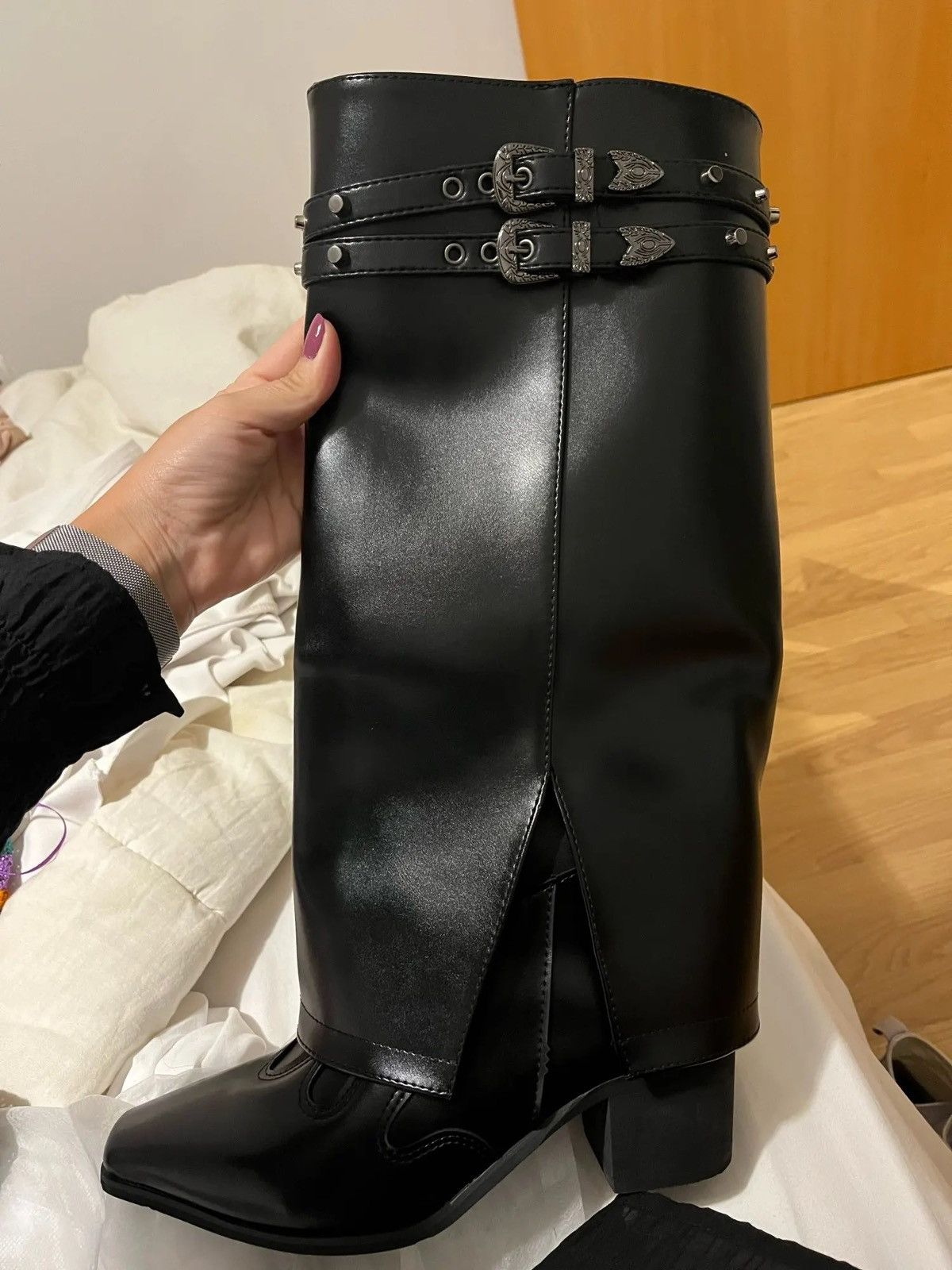 Vintage Women’s Biker Cowboy Boots Gothic High Heel Motorcycle style Size US 6.5 / IT 36.5 - 9 Thumbnail