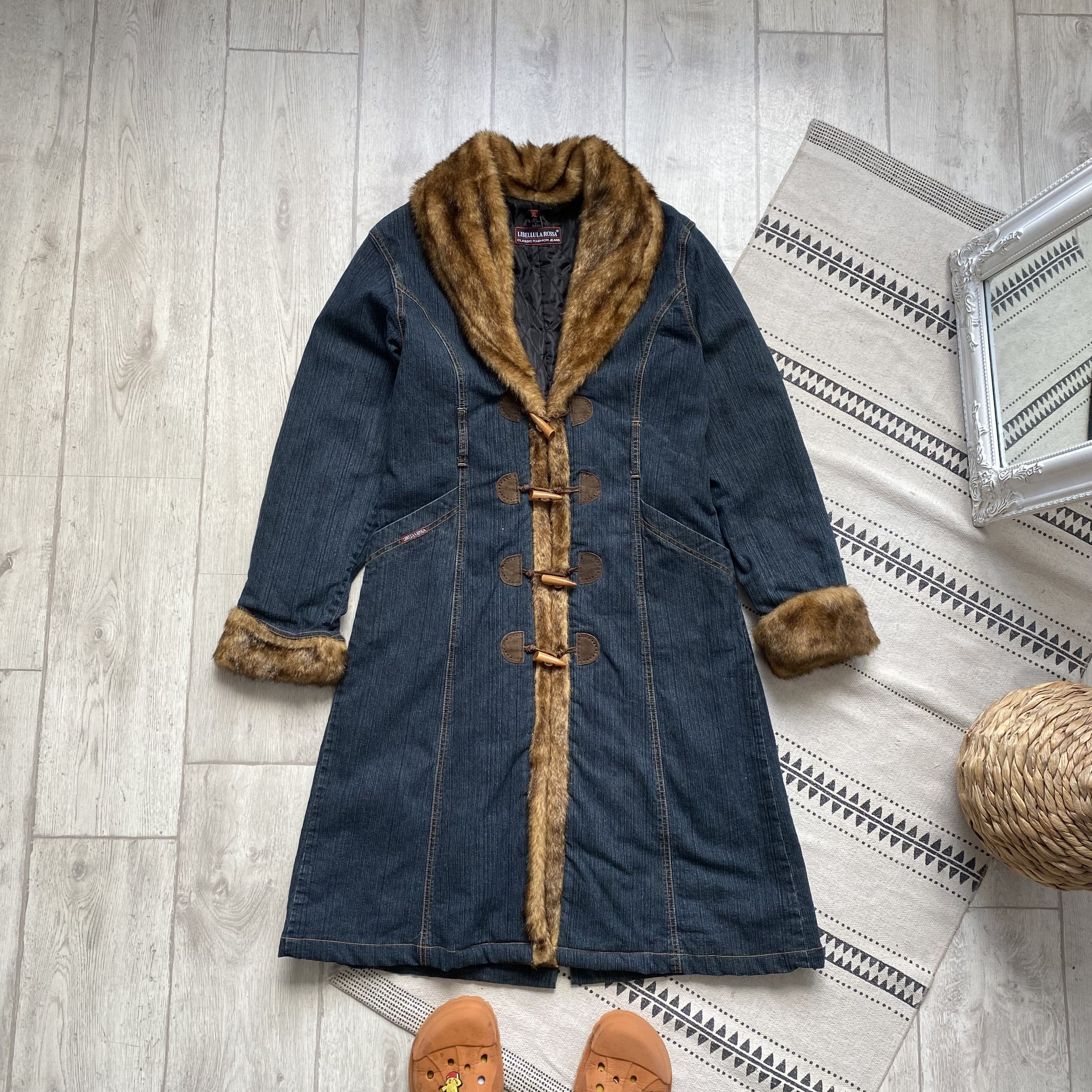 If Six Was Nine Vintage 90s Denim Faux fur coat Afgan Penny Lane Grunge Size L / US 10 / IT 46 - 2 Thumbnail