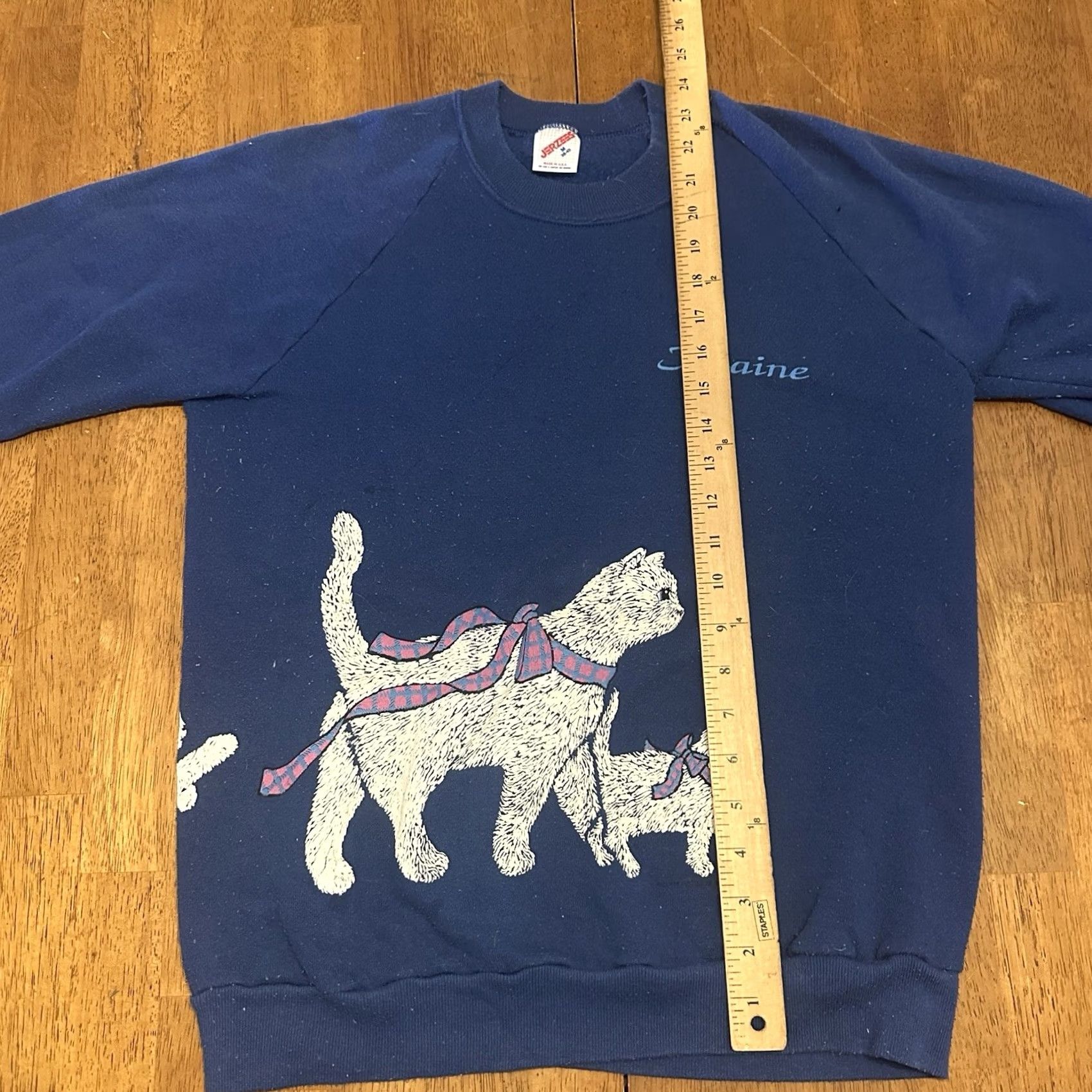 Jerzees VINTAGE JERZEES 80s Cat Sweatshirt Women's Medium Blue Pilly Size M / US 6-8 / IT 42-44 - 8 Thumbnail