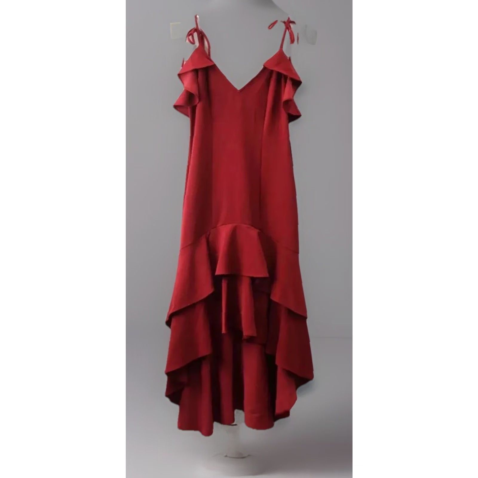 Express NEW NWT Express Red Tie Strap Tiered Ruffle Midi Dress Size 0 Womens Size XS / US 0-2 / IT 36-38 - 2 Thumbnail