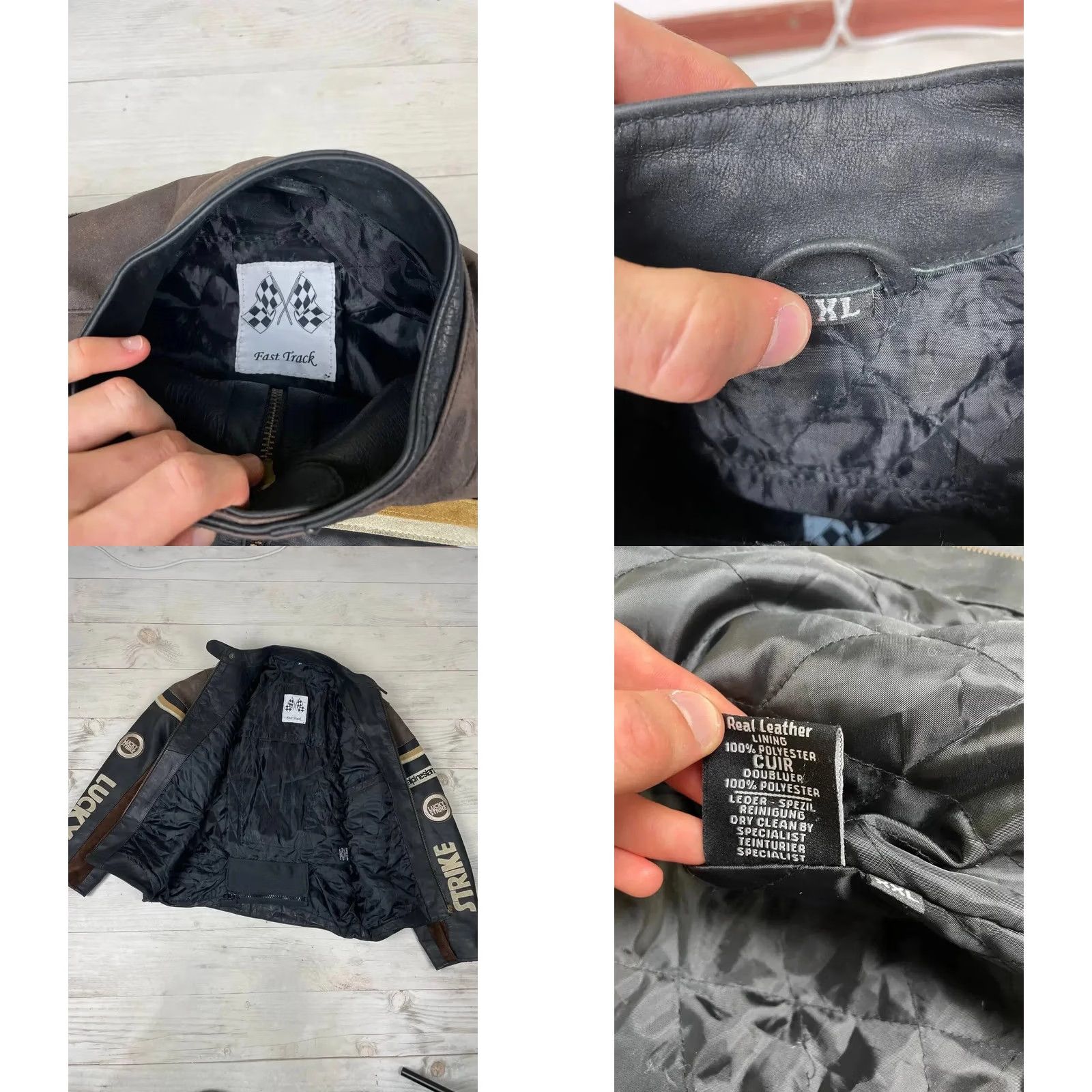 Lucky Brand VINTAGE Lucky Strike 90s Racing Leather Jacket Men XL Black Brown Motorcycle Racing F1 90s Size US XL / EU 56 / 4 - 10 Thumbnail