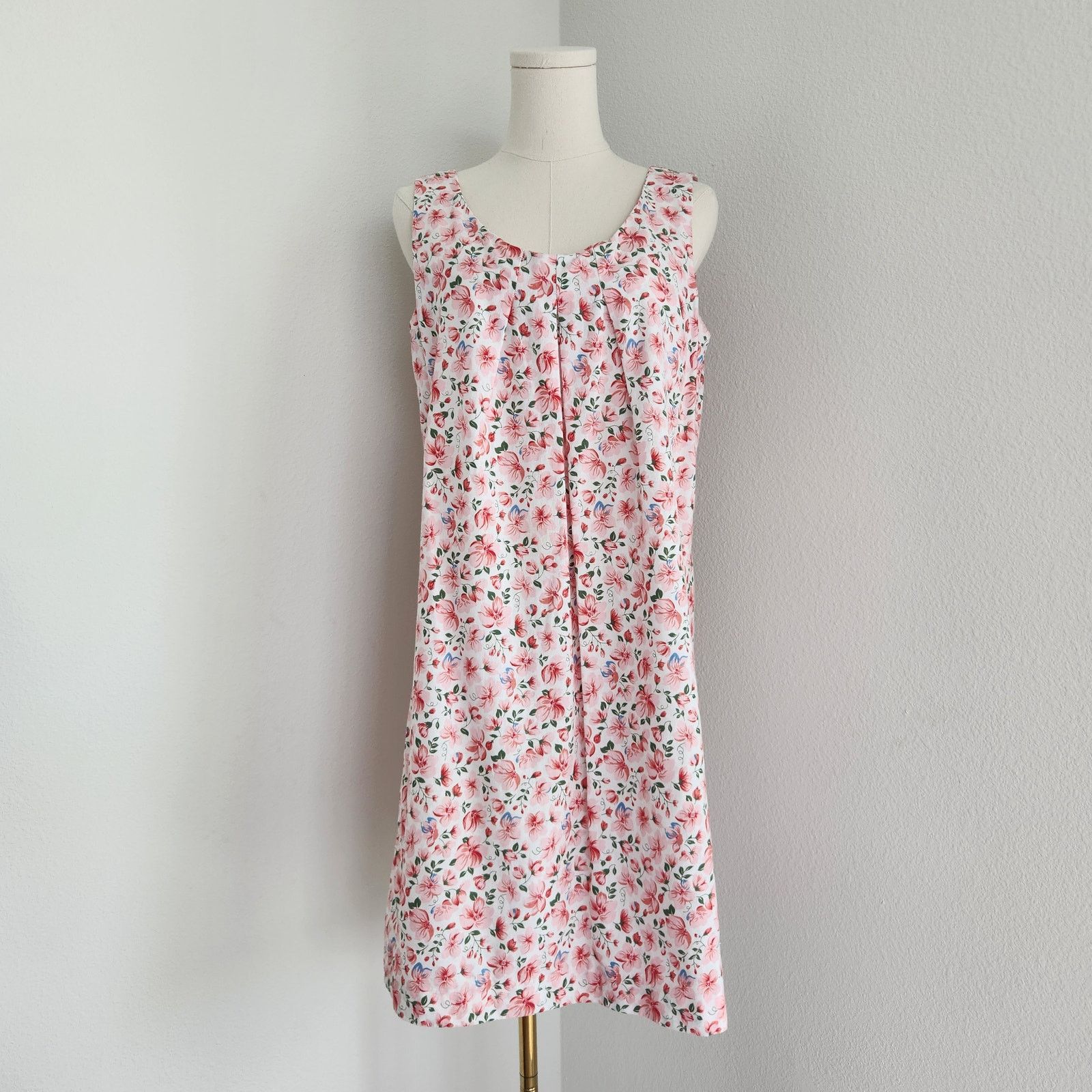 Vintage Vintage 80s Pink Floral Sleeveless Cotton Dress Pull On L Size L / US 10 / IT 46 - 1 Thumbnail