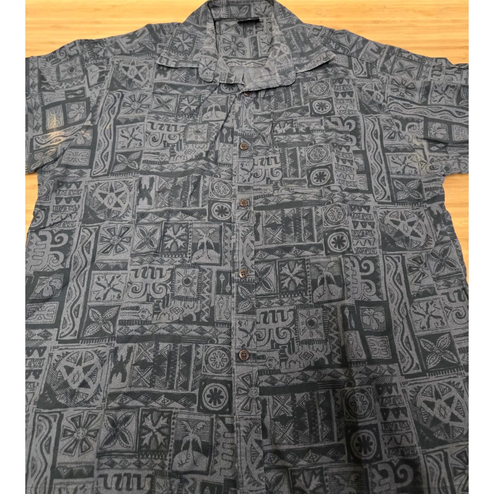 ALOHAS Kai-Veikau Fiji Shirt Mens XL Gray Hawaiian Aloha Tribal Tapa Print Button Up Size US XL / EU 56 / 4 - 3 Thumbnail