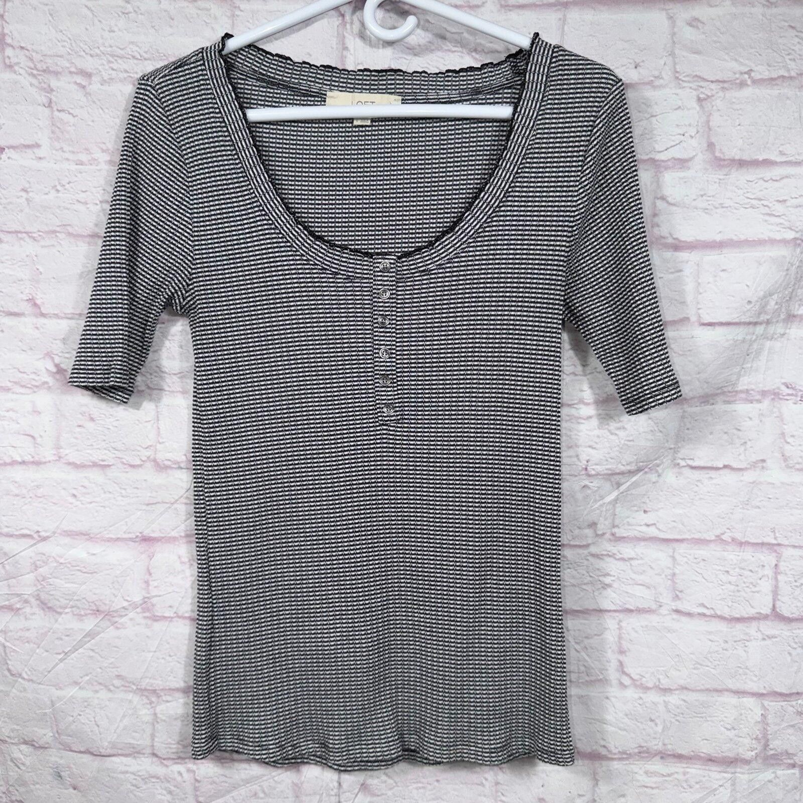 Other LOFT Striped Ribbed Henley Small 3/4 Sleeve Stretch Size S / US 4 / IT 40 - 1 Thumbnail