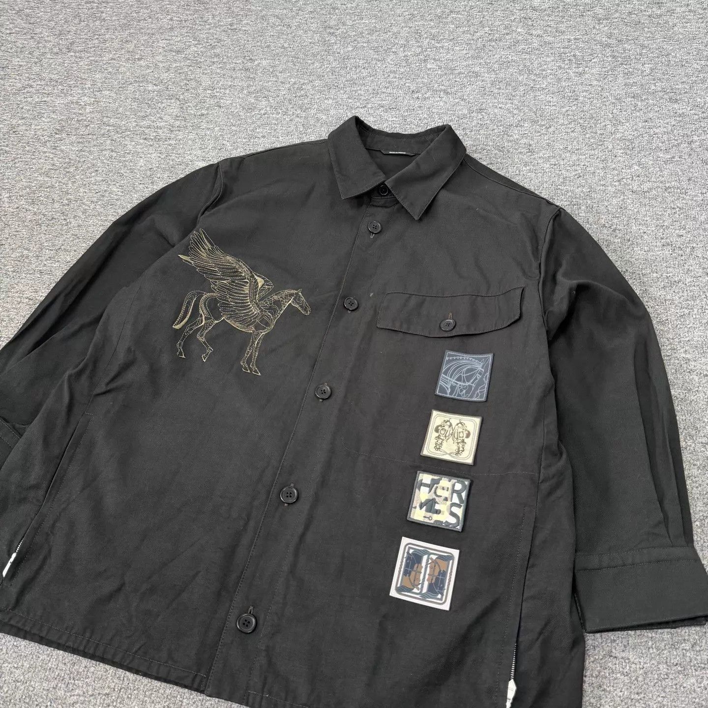 Hermes Hermes Black Embroidered Patch Pegasus Shirt Jacket Size US L / EU 52-54 / 3 - 3 Thumbnail