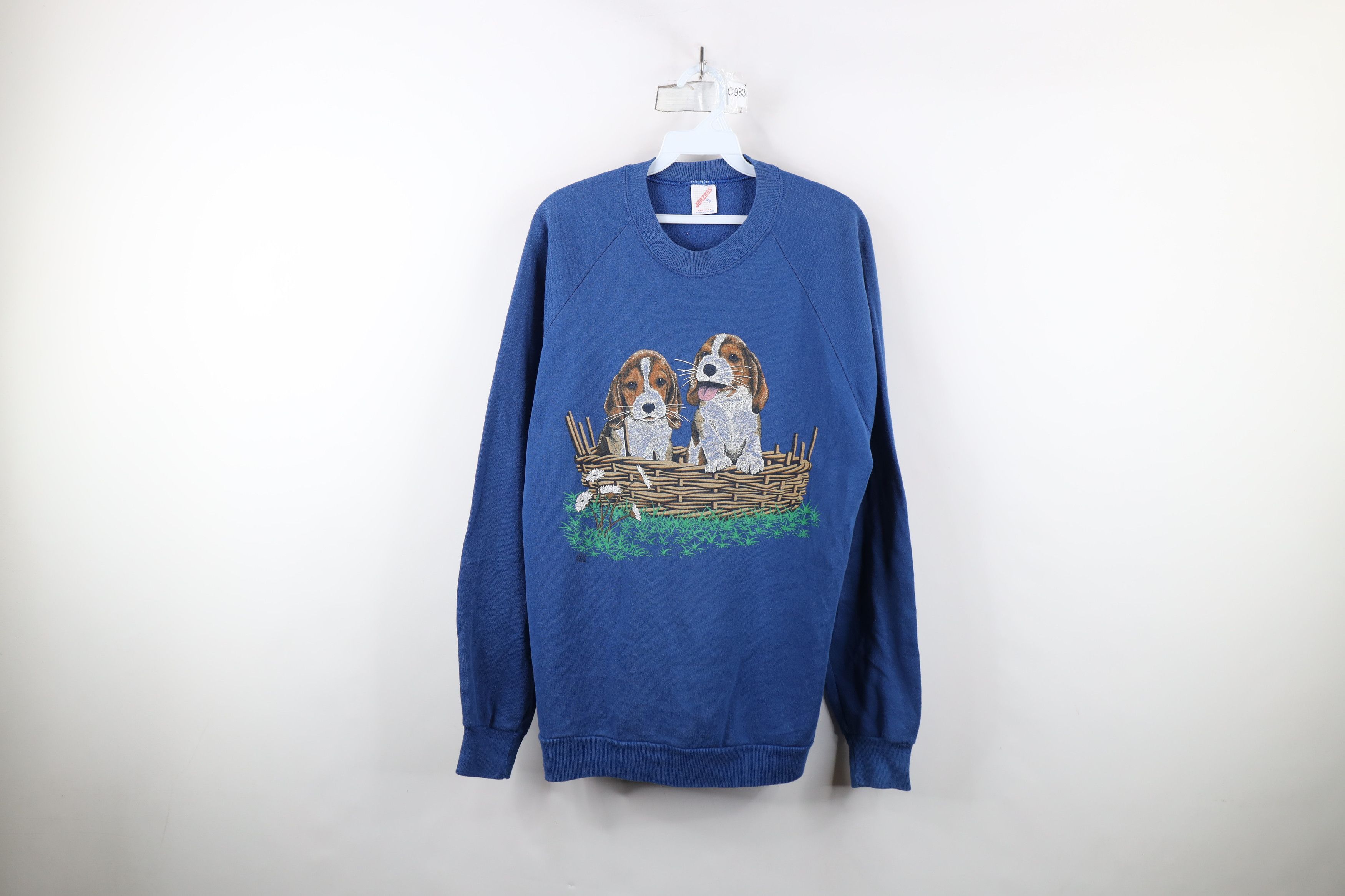 Vintage Vintage 90s Streetwear Puppies Dogs Sweatshirt Blue USA Size XL / US 12-14 / IT 48-50 - 1 Thumbnail