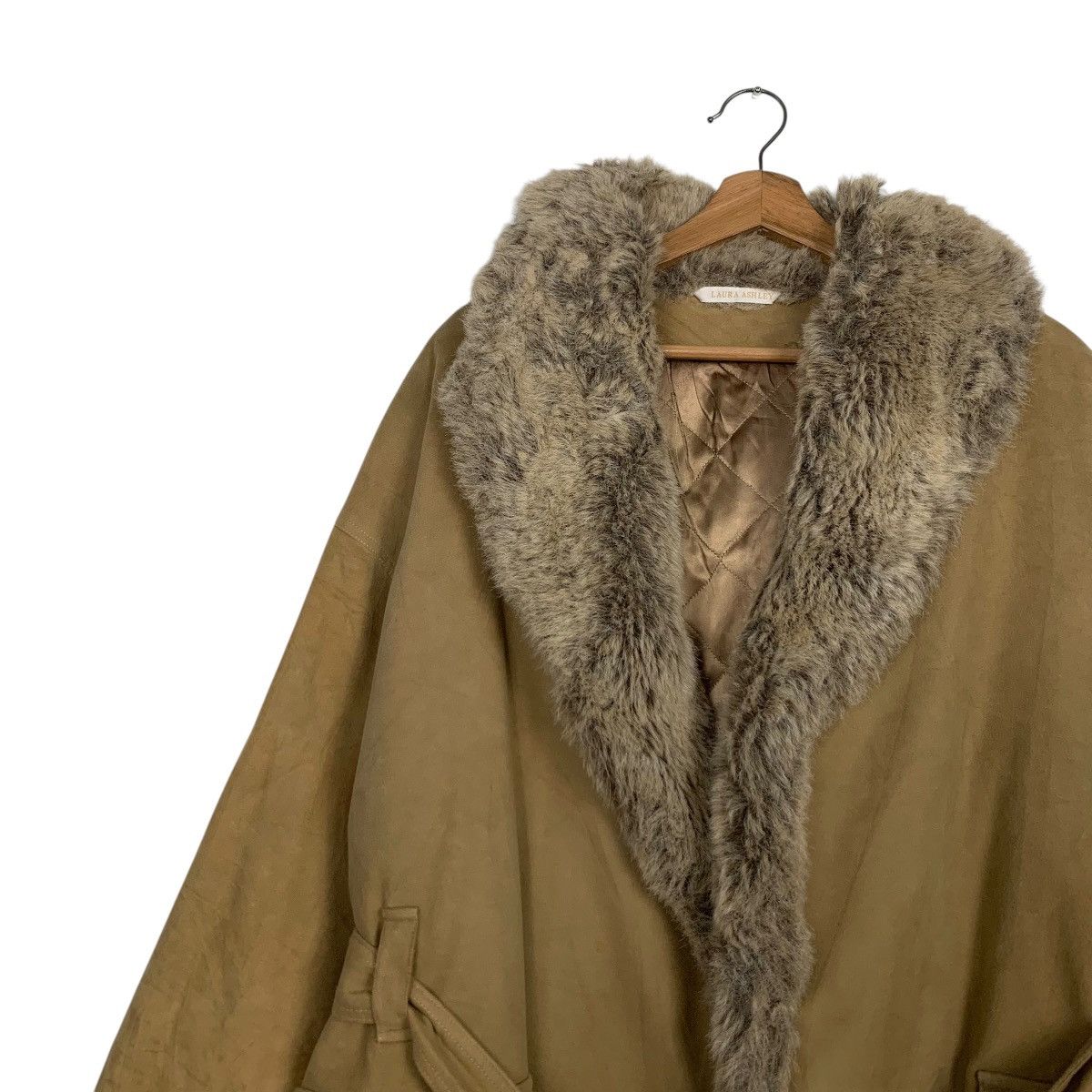 Laura Ashley LAURA ASHLEY Faux Fur Lining Belted Cotton Coat #2671-C120 Size S / US 4 / IT 40 - 3 Thumbnail