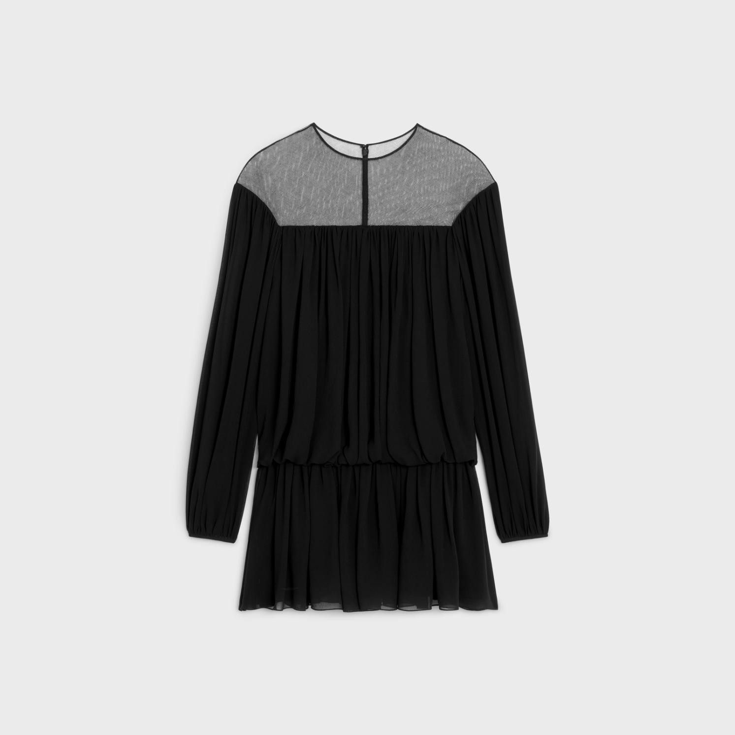 Celine o1w1db10925 2R36K856C Silk Georgette Mini Dress in Black Size XXS / US 00 / IT 34 - 1 Thumbnail