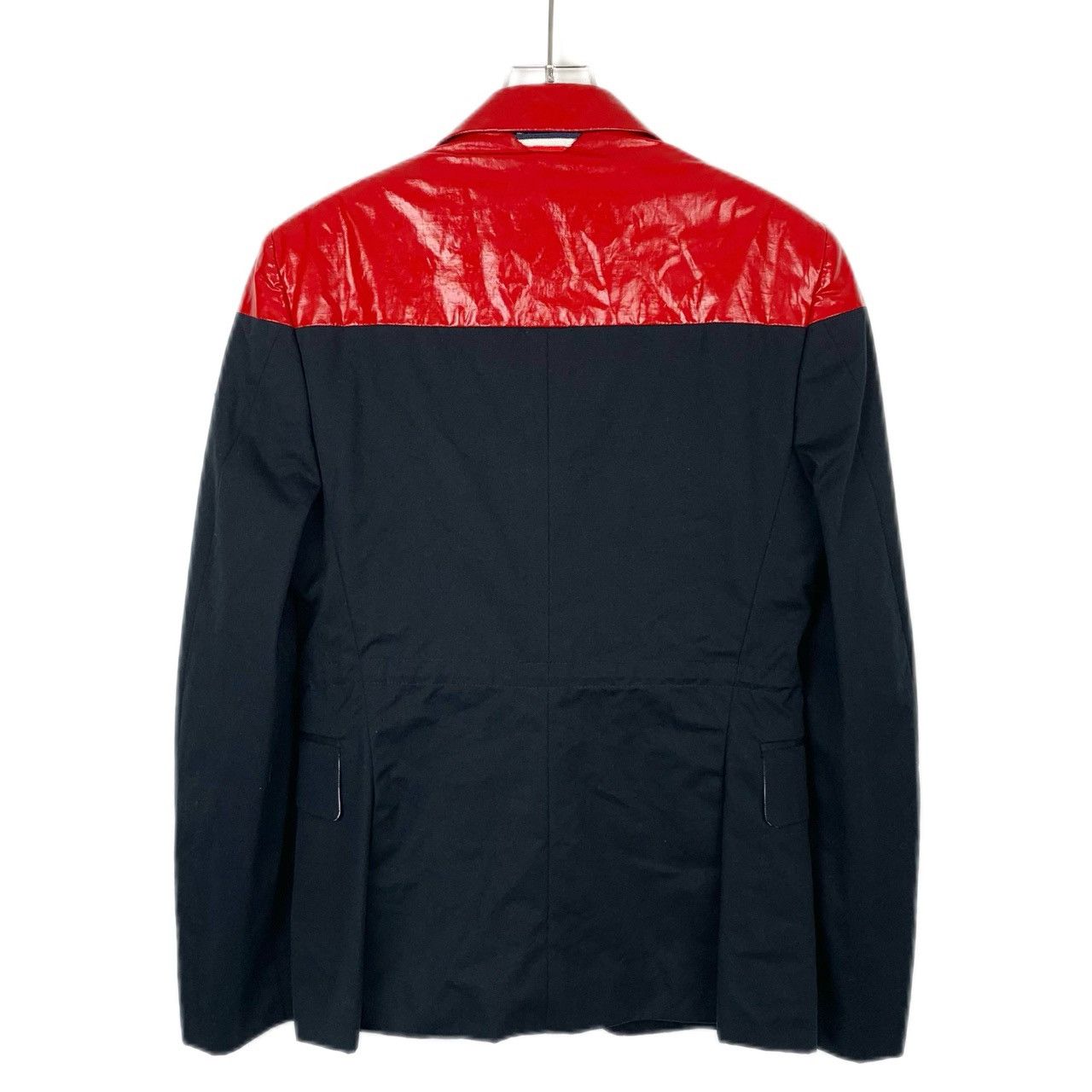 Moncler Moncler Leather-Accented Black/Red Linen Blazer Size US XS / EU 42 / 0 - 2 Thumbnail