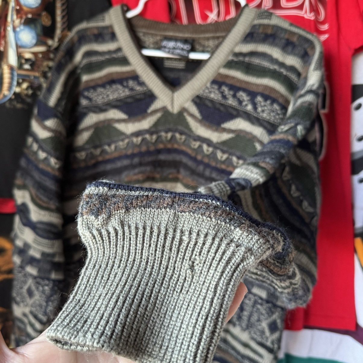 Coogi × Man Made In Australia × Vintage Vintage Farentino 3D Cable Knit Coogi Style Sweater Earth Size US L / EU 52-54 / 3 - 4 Thumbnail