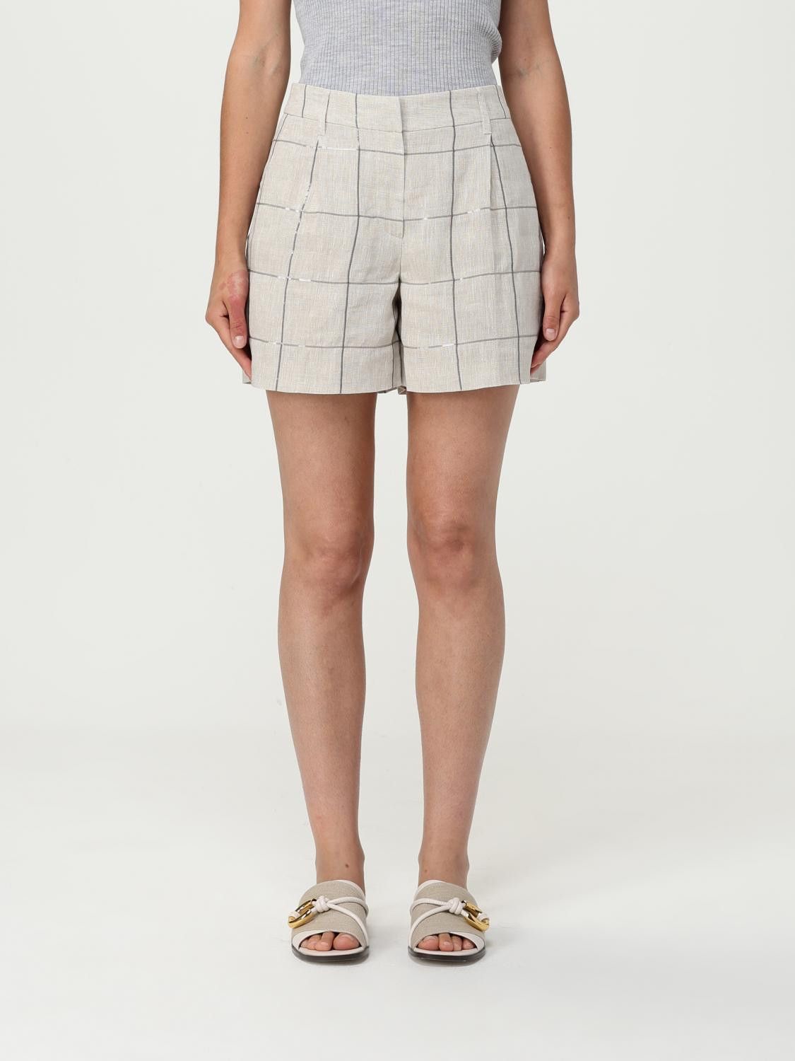 【関税込み】BRUNELLO CUCINELLI STRIPED LINEN BERMUDA SHORTS BRUNELLO CUCINELLI Pleated linen and wool-blend shorts | NET
