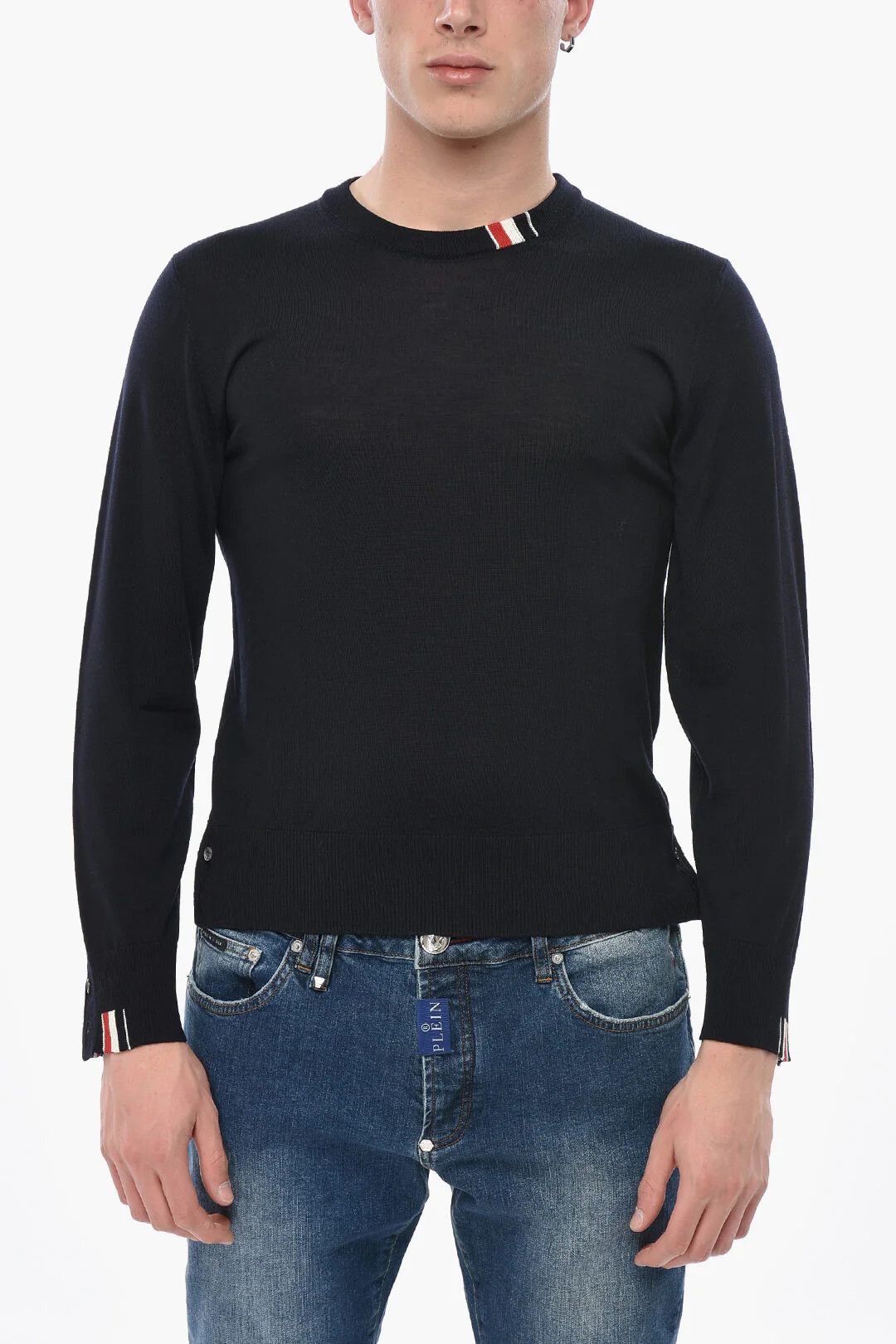 Thom Browne og1mm0426 Relaxed-Fit Virgin Wool Crewneck Sweater in Blue Size US L / EU 52-54 / 3 - 1 Thumbnail
