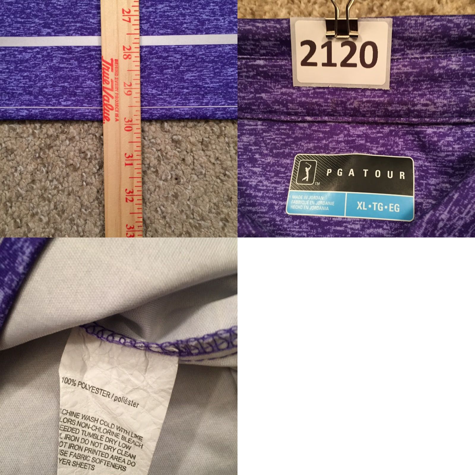 PGA Tour PGA TOUR Polo Shirt Mens XL Purple Striped Short Sleeve Polo Shirt Size US XL / EU 56 / 4 - 8 Thumbnail