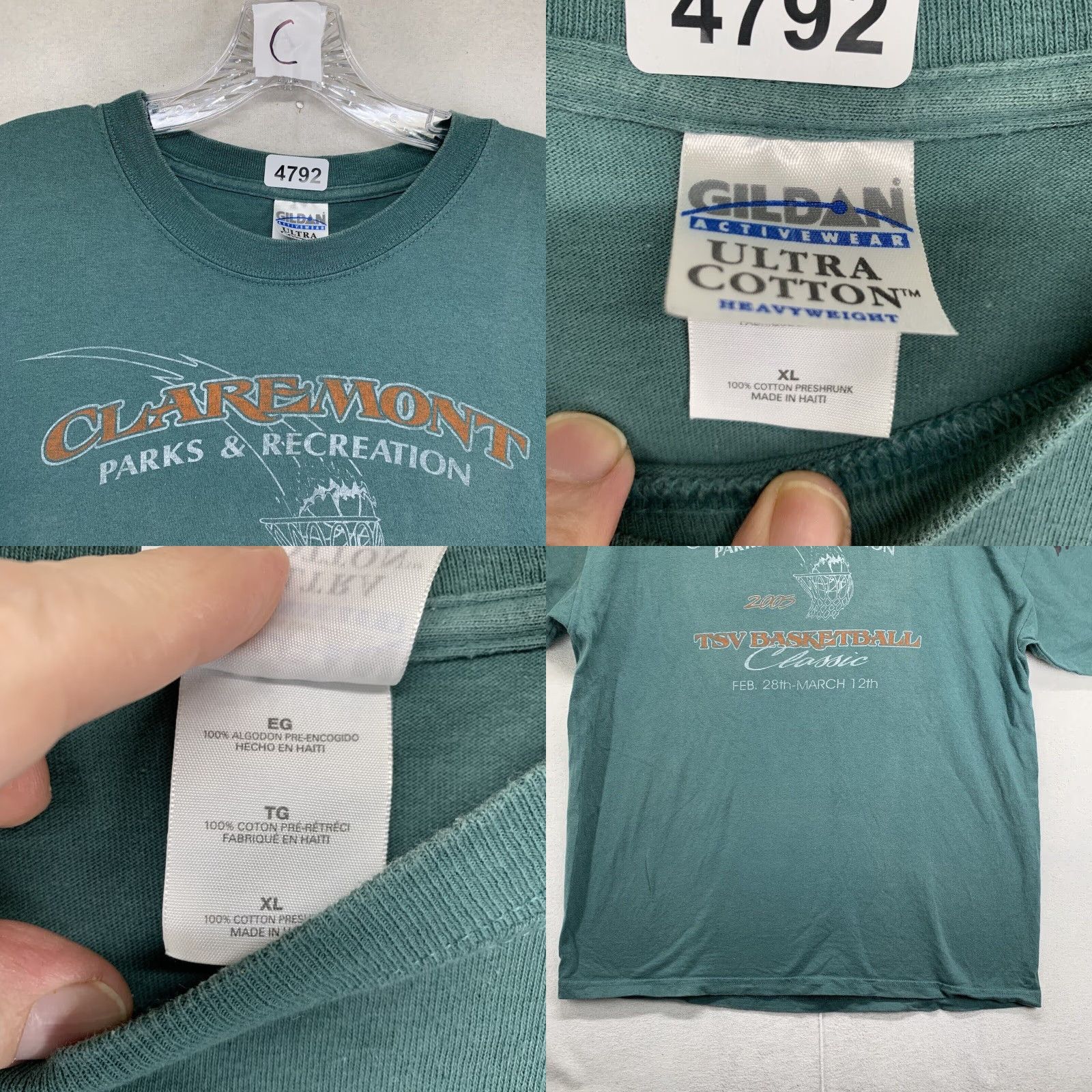 Gildan VINTAGE Gildan Men's XL T-Shirt Basketball Classic Parks & Recreation Y2K Green Cotton Slim Fit Size US XL / EU 56 / 4 - 8 Thumbnail
