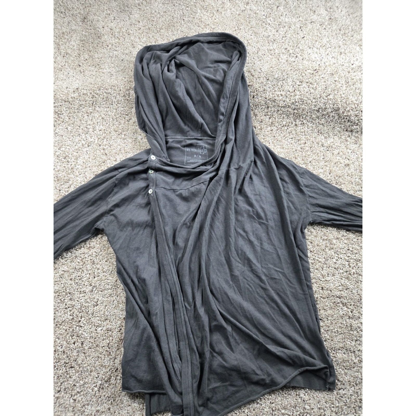 Vintage We The Free Shirt Womens Medium Gray Hooded Long Sleeve Open Front Lightweight Size M / US 6-8 / IT 42-44 - 3 Thumbnail