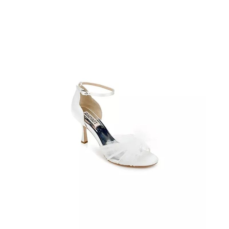 image of Badgley Mischka Terris Spool Heel Shoes Leather Tuelle Bow Tie 8M in White, Women's