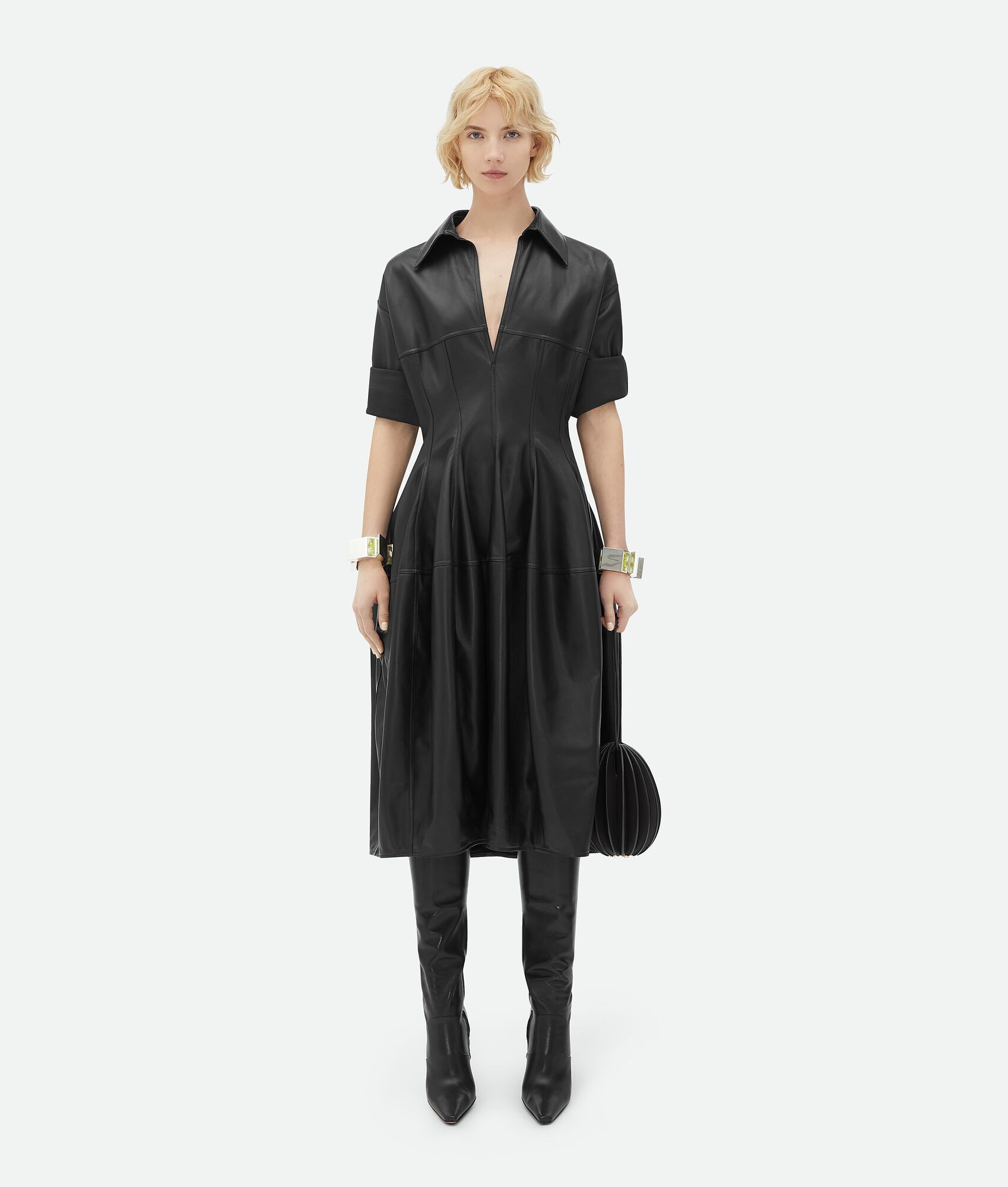 Bottega Veneta o1n1vont0325 Cashmere Nappa Dress in Black Size XS / US 0-2 / IT 36-38 - 1 Thumbnail