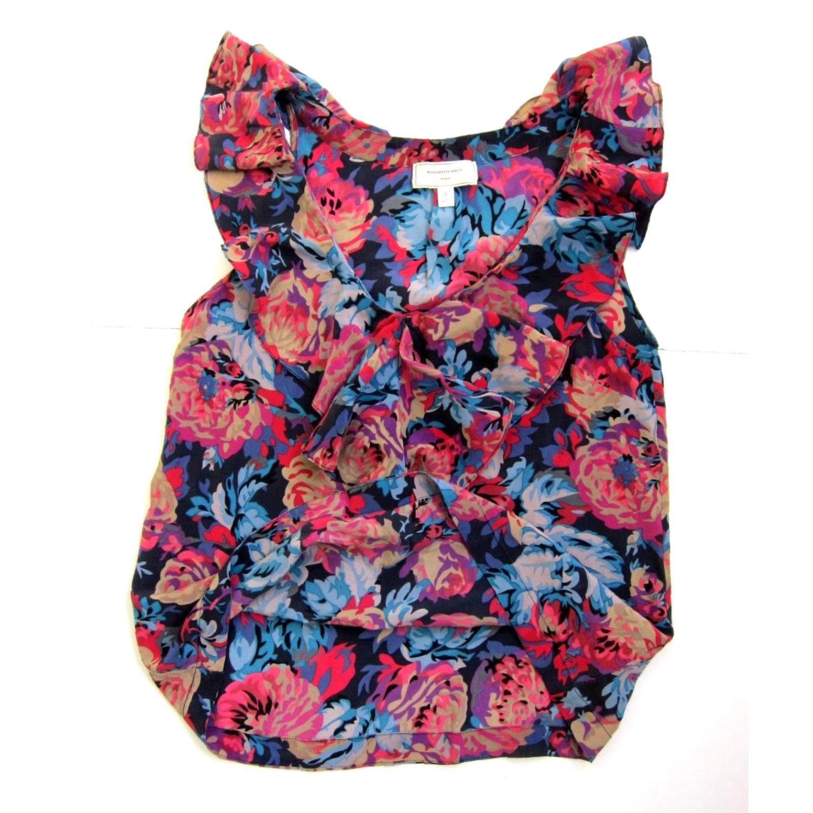 Soeur Moulinette Soeurs Athropologie 100% Silk Pink Blue Floral Cap Sleeve Blouse 0 Size XS / US 0-2 / IT 36-38 - 4 Thumbnail