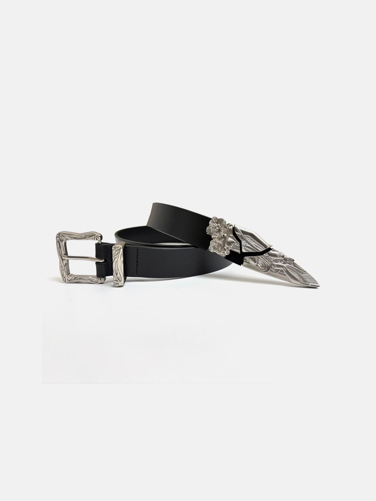 Leather Engraved Buckle Belt Size ONE SIZE - 2 Thumbnail