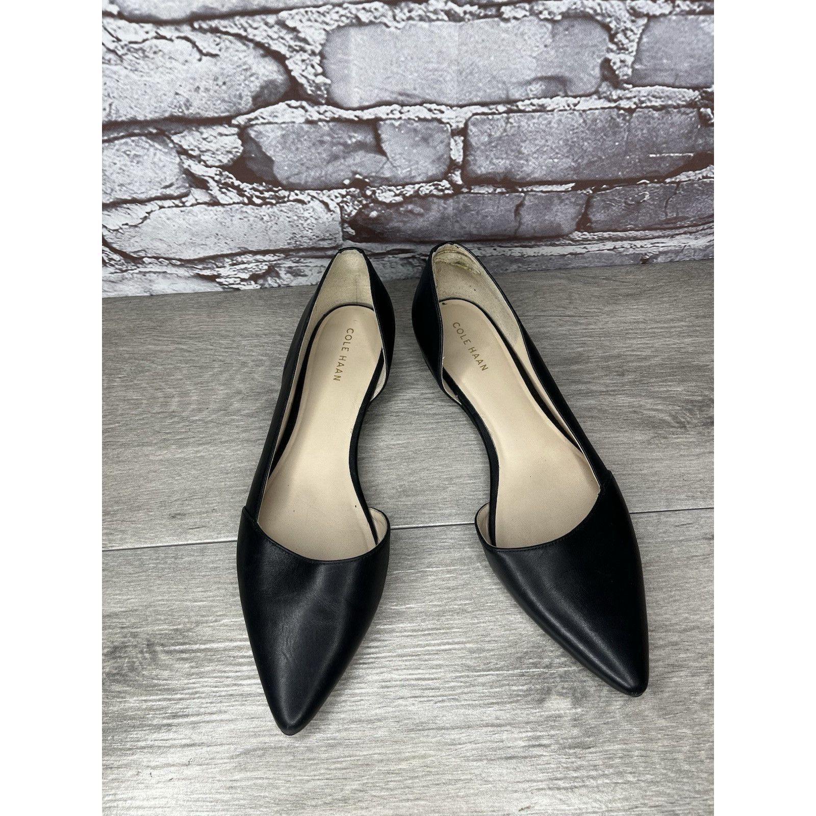 Cole Haan Cole Haan D’Orsay Black Leather Pointed Toe Slip On Flats Wo Size US 8 / IT 38 - 15 Thumbnail