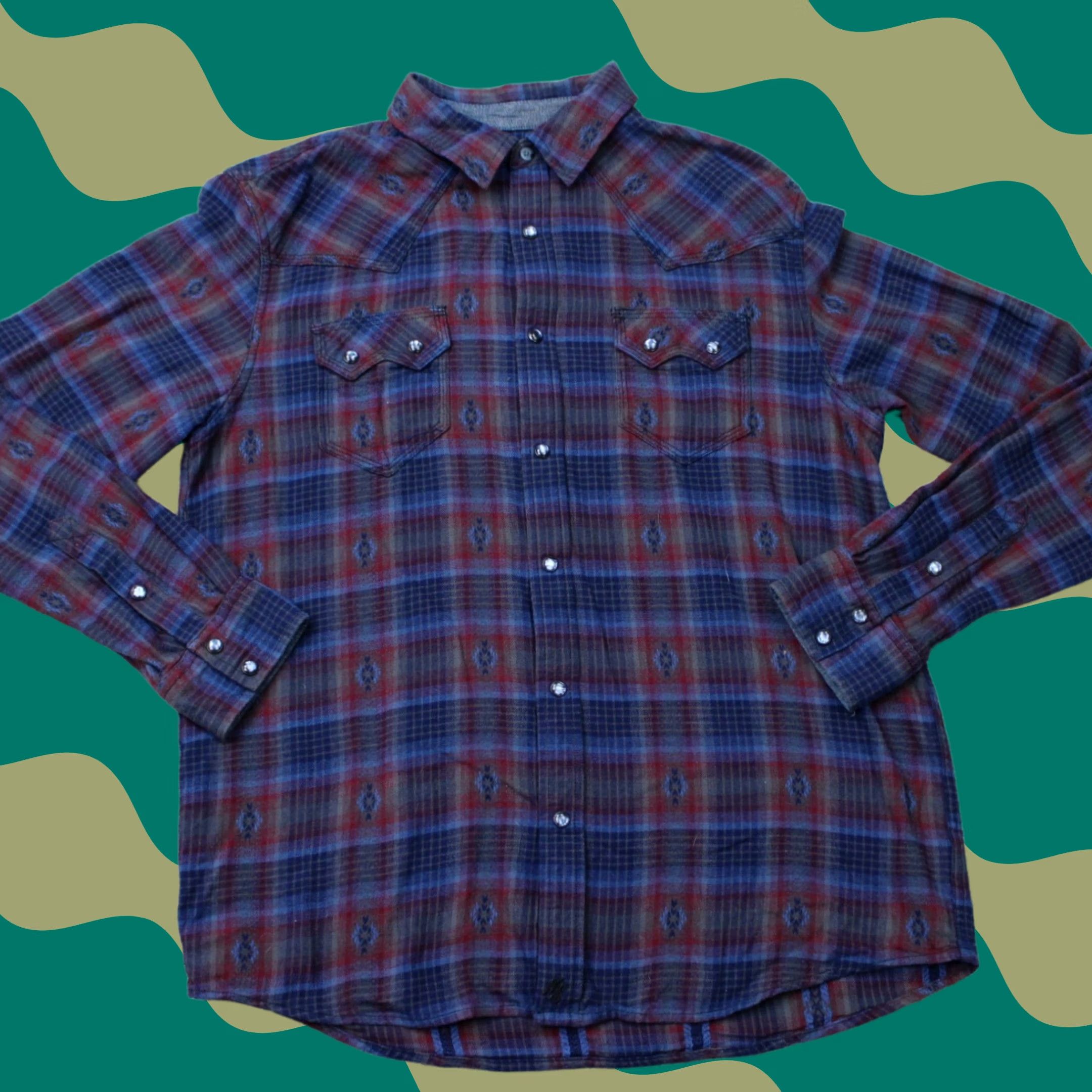 Vintage Moonshine by Brad Paisley Shirt Mens Medium Blue/Red Plaid Pearl Snap Cotton L/S Size US M / EU 48-50 / 2 - 1 Thumbnail