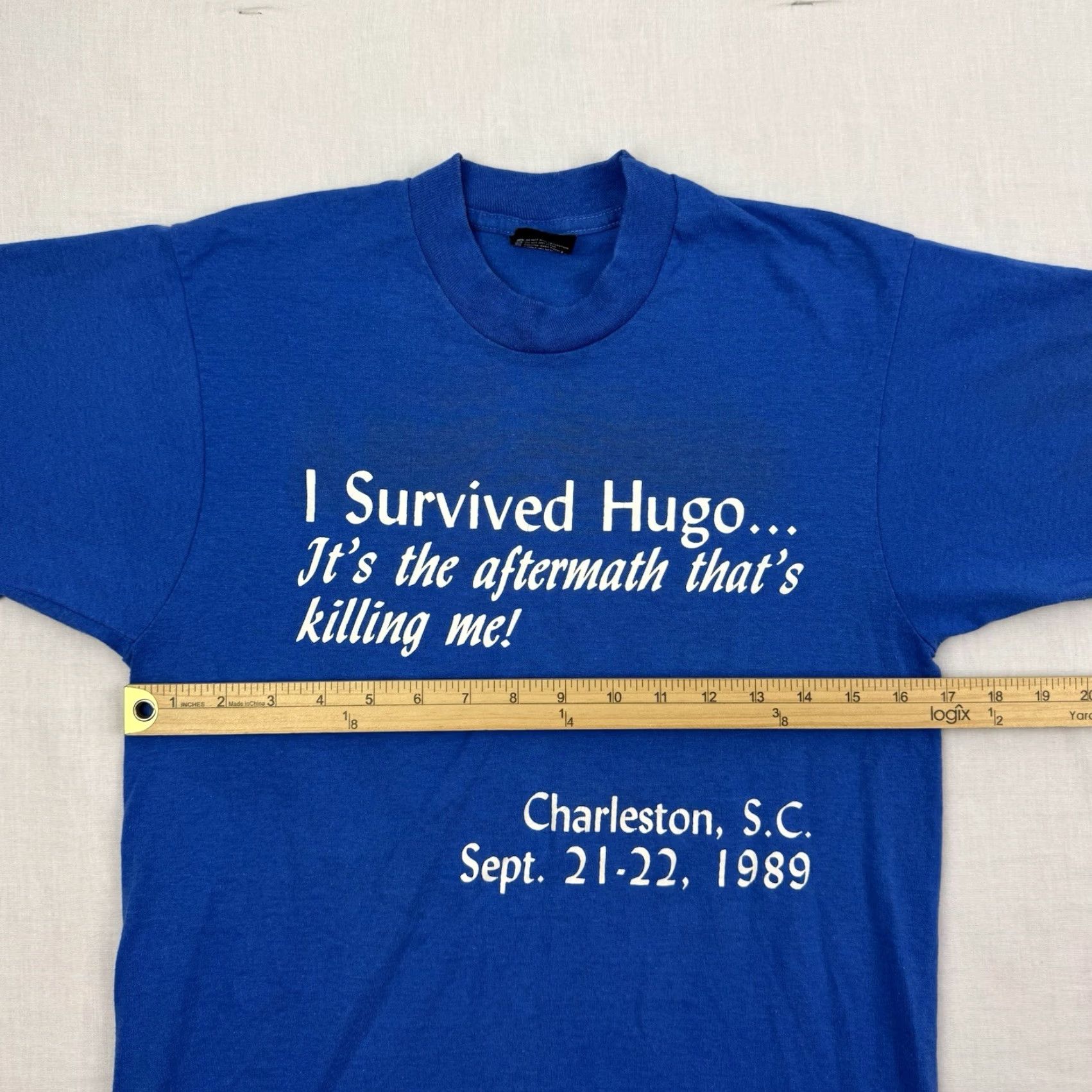 Vintage VINTAGE Hurricane Hugo T Shirt Adult Medium I Survived Charleston Sout Carolina Shirt Men Blue 80s USA Size US M / EU 48-50 / 2 - 7 Thumbnail