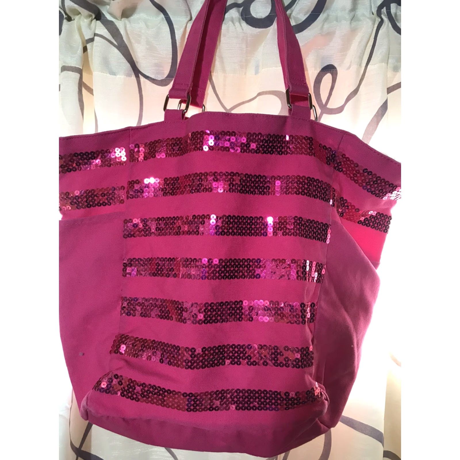 Victoria's Secret VINTAGE Victoria's Secret XL Pink Tote Bag with Sequined Detail, Lightweight Canvas, Women's Size ONE SIZE - 4 Thumbnail