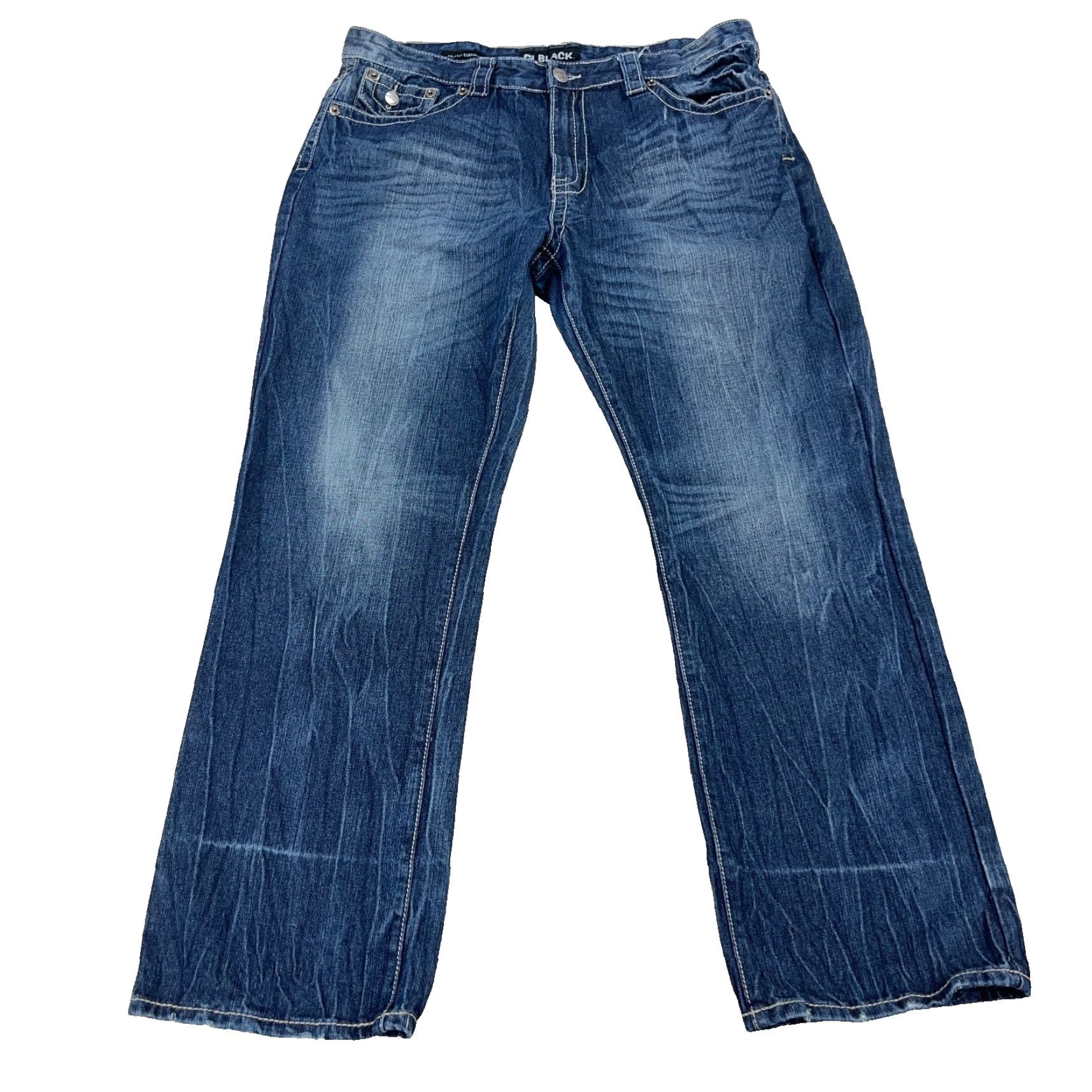 Vintage Black Jeans Men 38x32 Relaxed Straight 5-Pocket Embroidered Blue Denim Cotton Polyester Spandex Mid Rise Casual All Seasons Mens Jeans Size US 38 / EU 54 - 3 Thumbnail