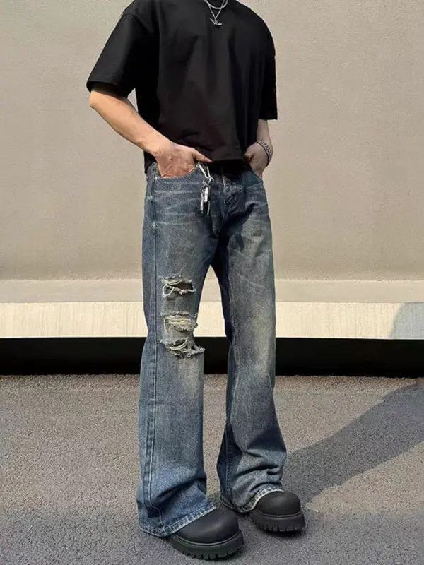 VIBE Vintage ripped straight high street micro flare jeans Size US 30 / EU 46 - 3 Thumbnail