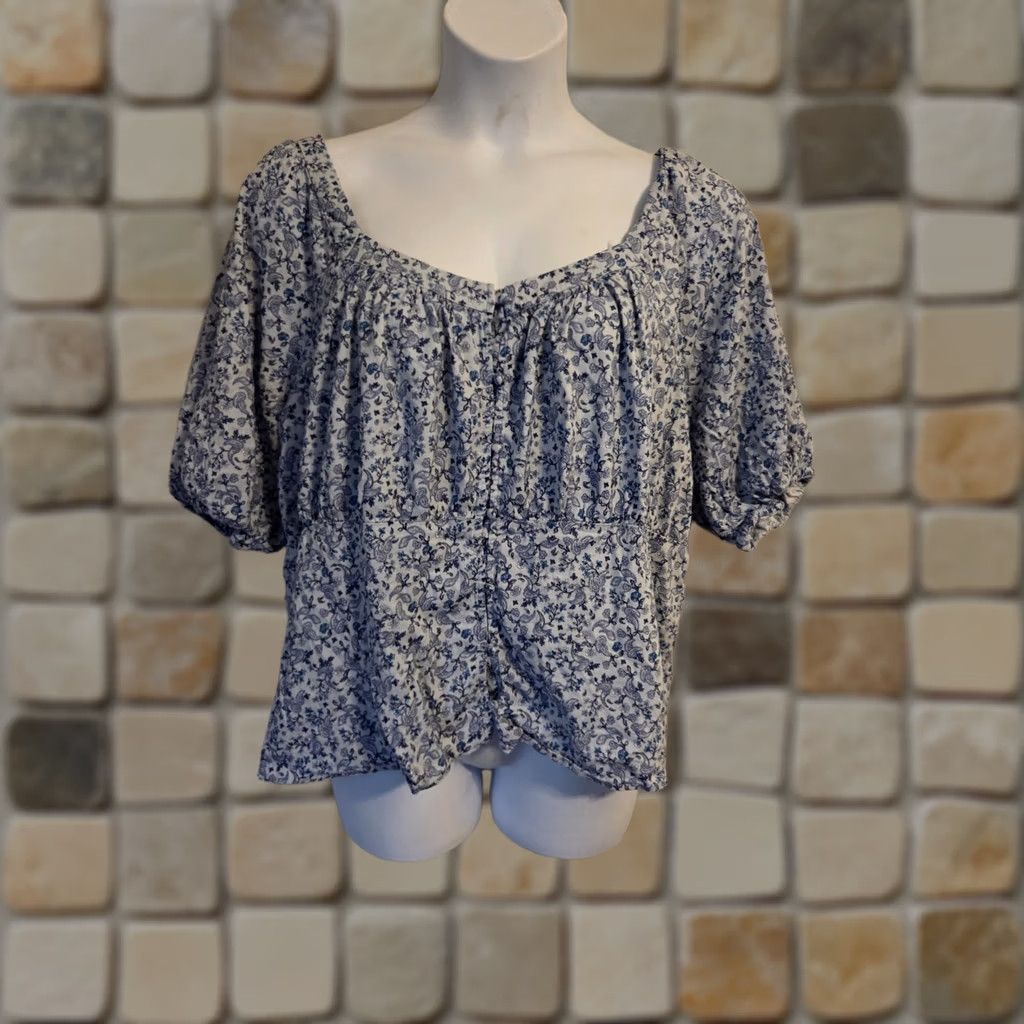 Old Navy Old Navy Blue Floral Paisley Print Smocked Back Top Boho Hippie Cottagecore 3X Size XXL / US 16-18 / IT 52-54 - 1 Thumbnail