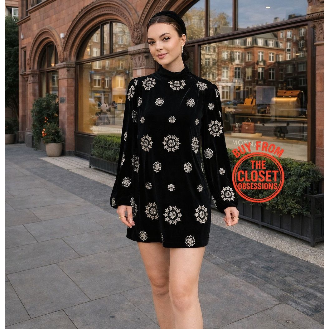 black puff sleeve dress zara ZARA Black Balloon Sleeve Ruffle Collar Button Mini Fit & Flare A-Line   Brie