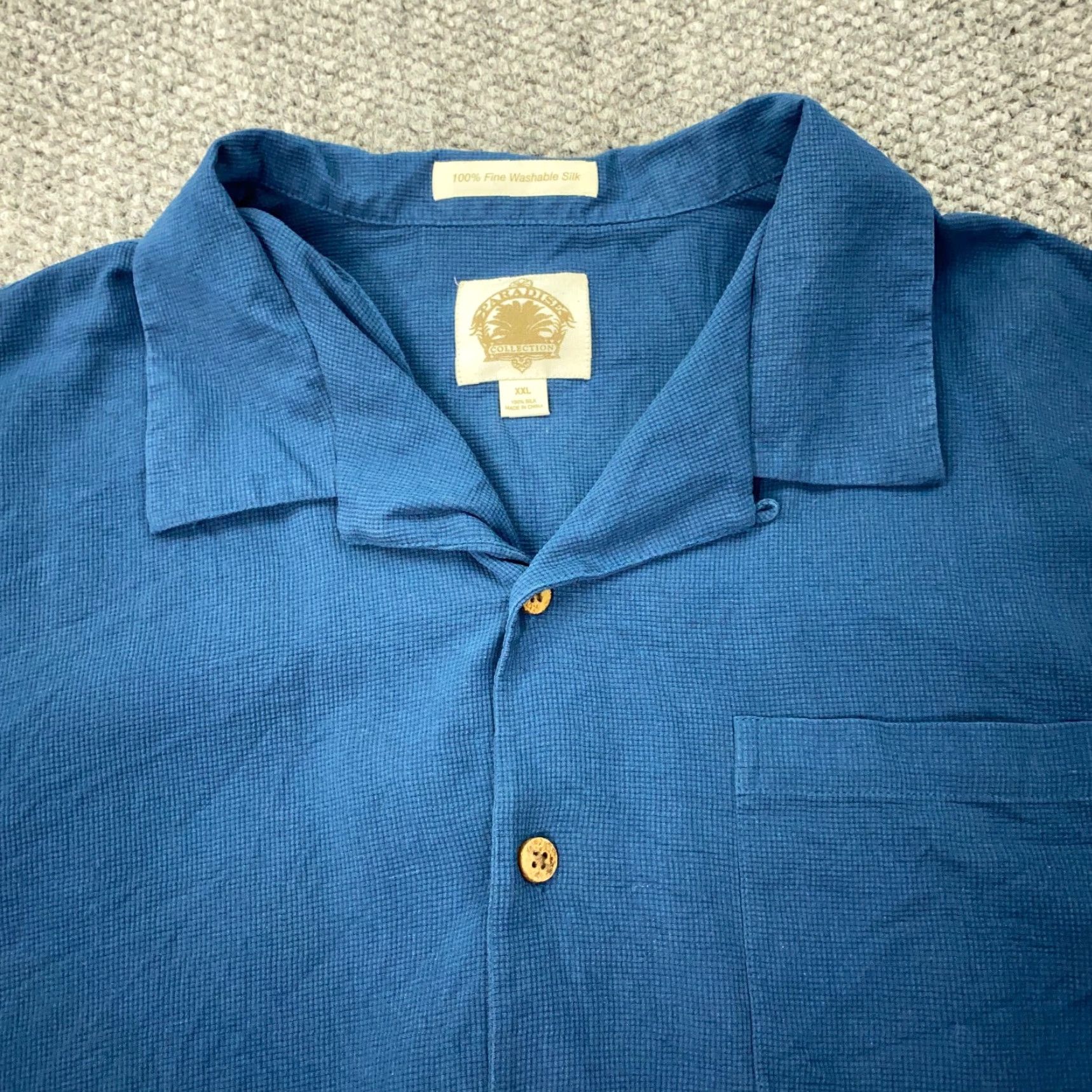 Paradise Paradise Shirt Mens 2XL Blue Silk Cotton Button-Up Short Sleeve Collared Size US XXL / EU 58 / 5 - 3 Thumbnail
