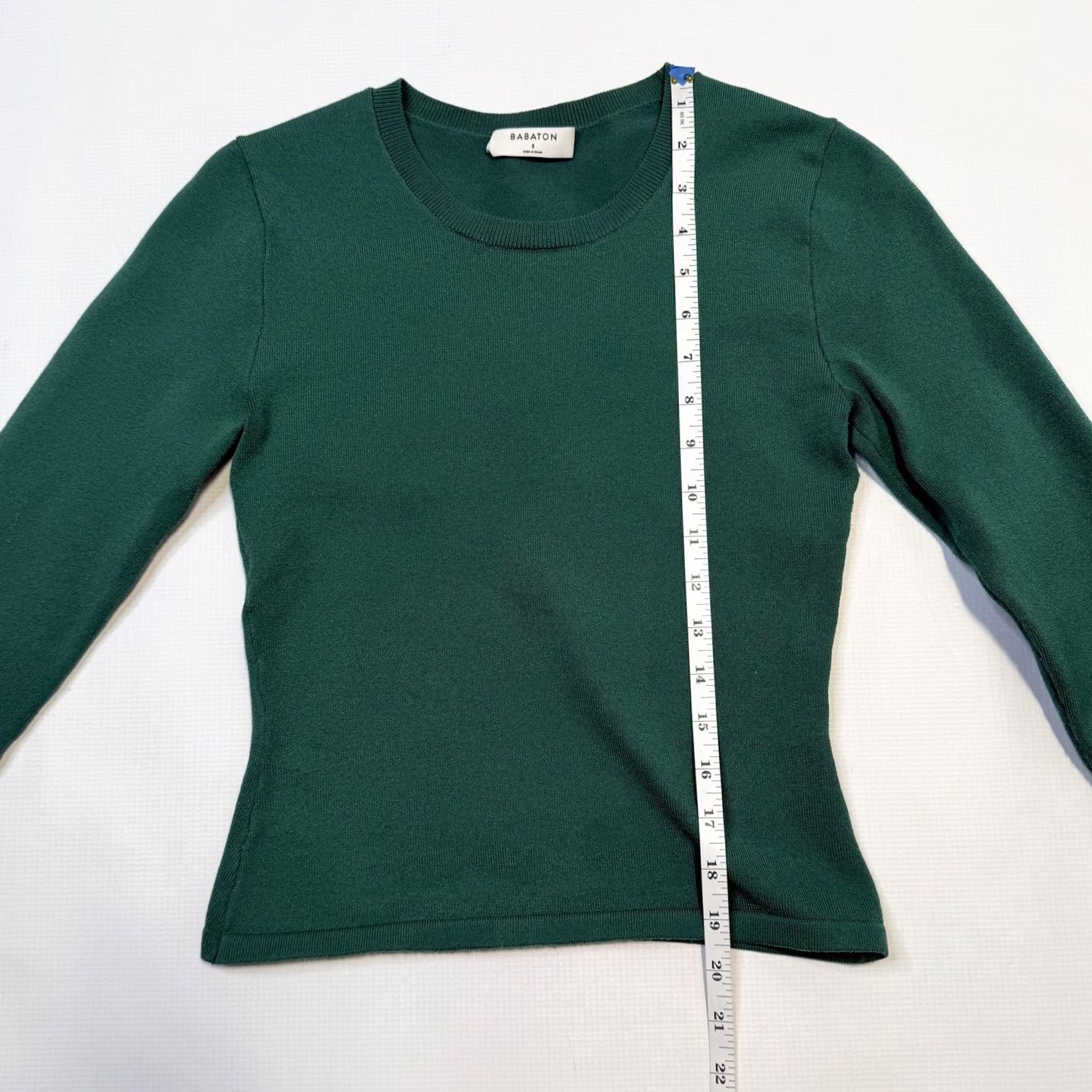 Vintage Babaton Sweater Womens Small Green Crewneck Long Sleeve Fitted Stretch Knit Top Size S / US 4 / IT 40 - 4 Thumbnail