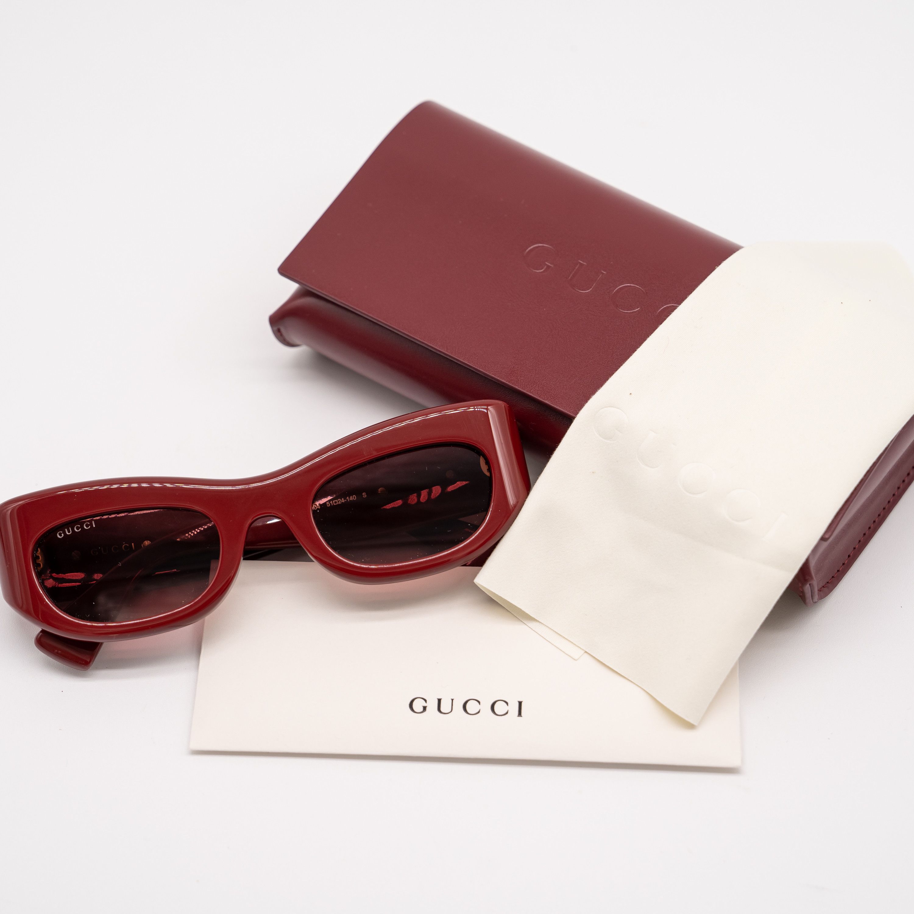 Gucci Gucci GG1809S Rectangular Sunglasses Red Gold Acetate Size ONE SIZE - 10 Thumbnail