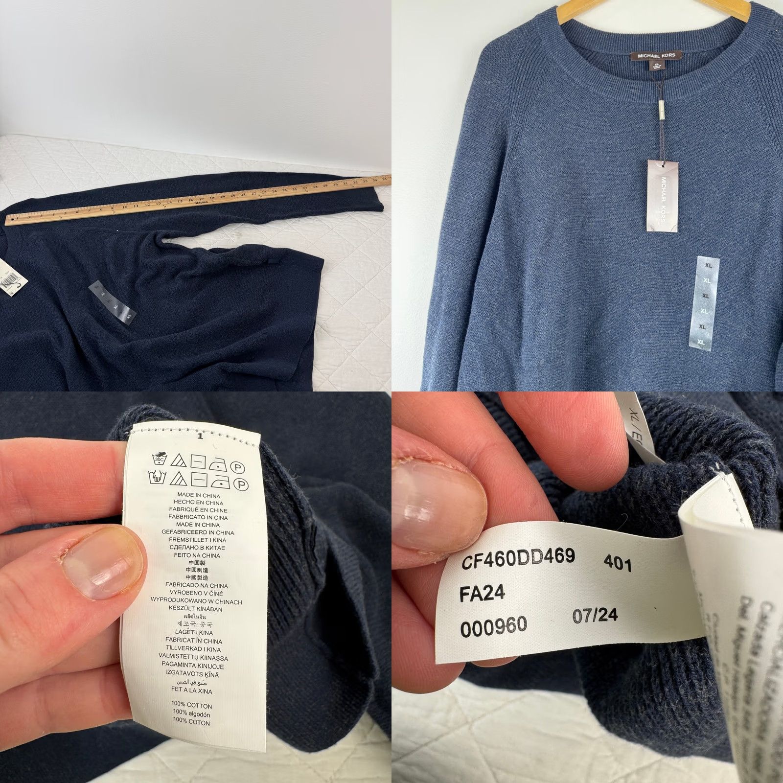 Michael Kors Michael Kors Mens Midnight Blue Textured Mouline Crewneck Sweater XL Size US XL / EU 56 / 4 - 8 Thumbnail